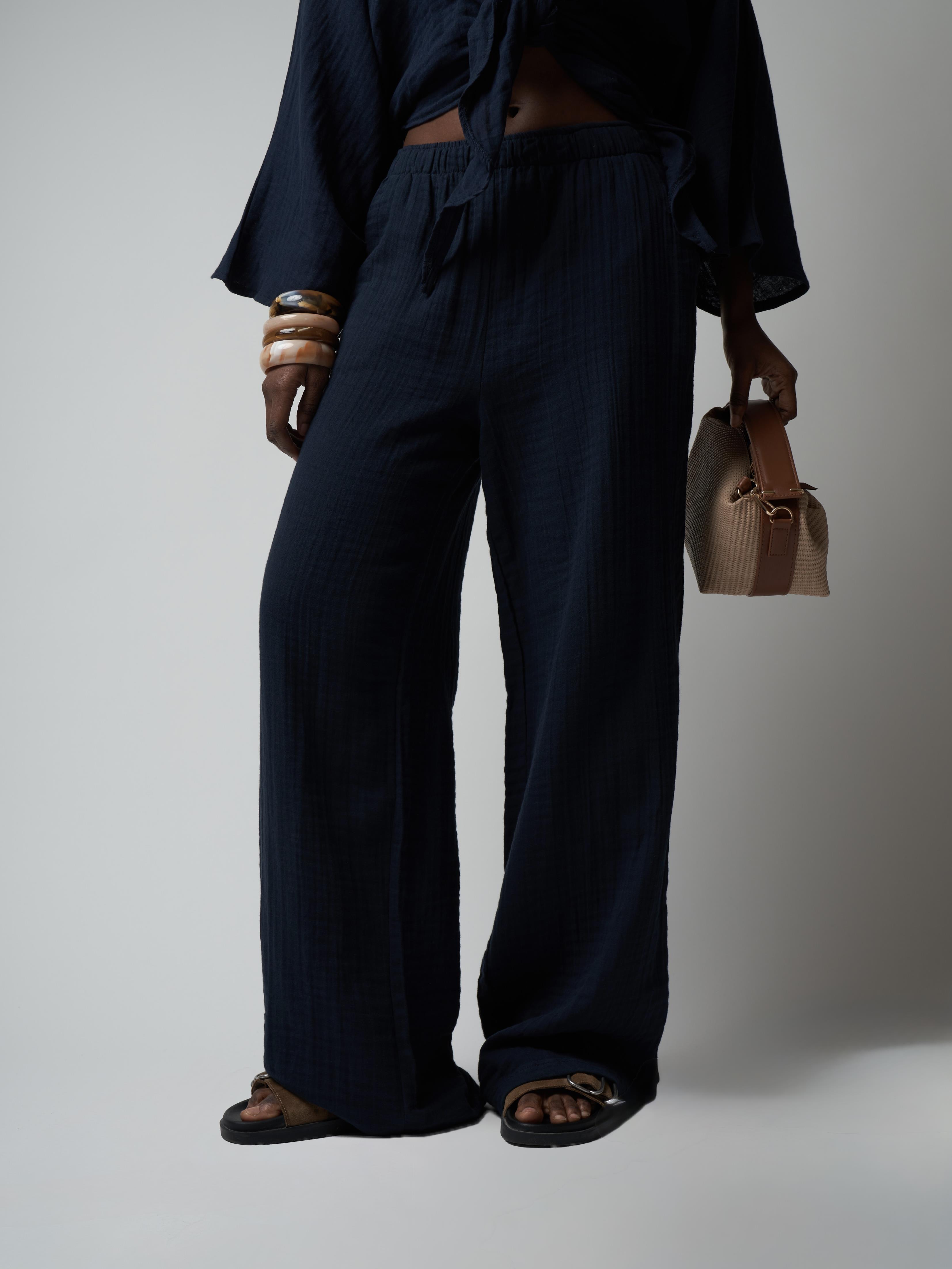 Müslin Bol Paça Pantolon Lacivert