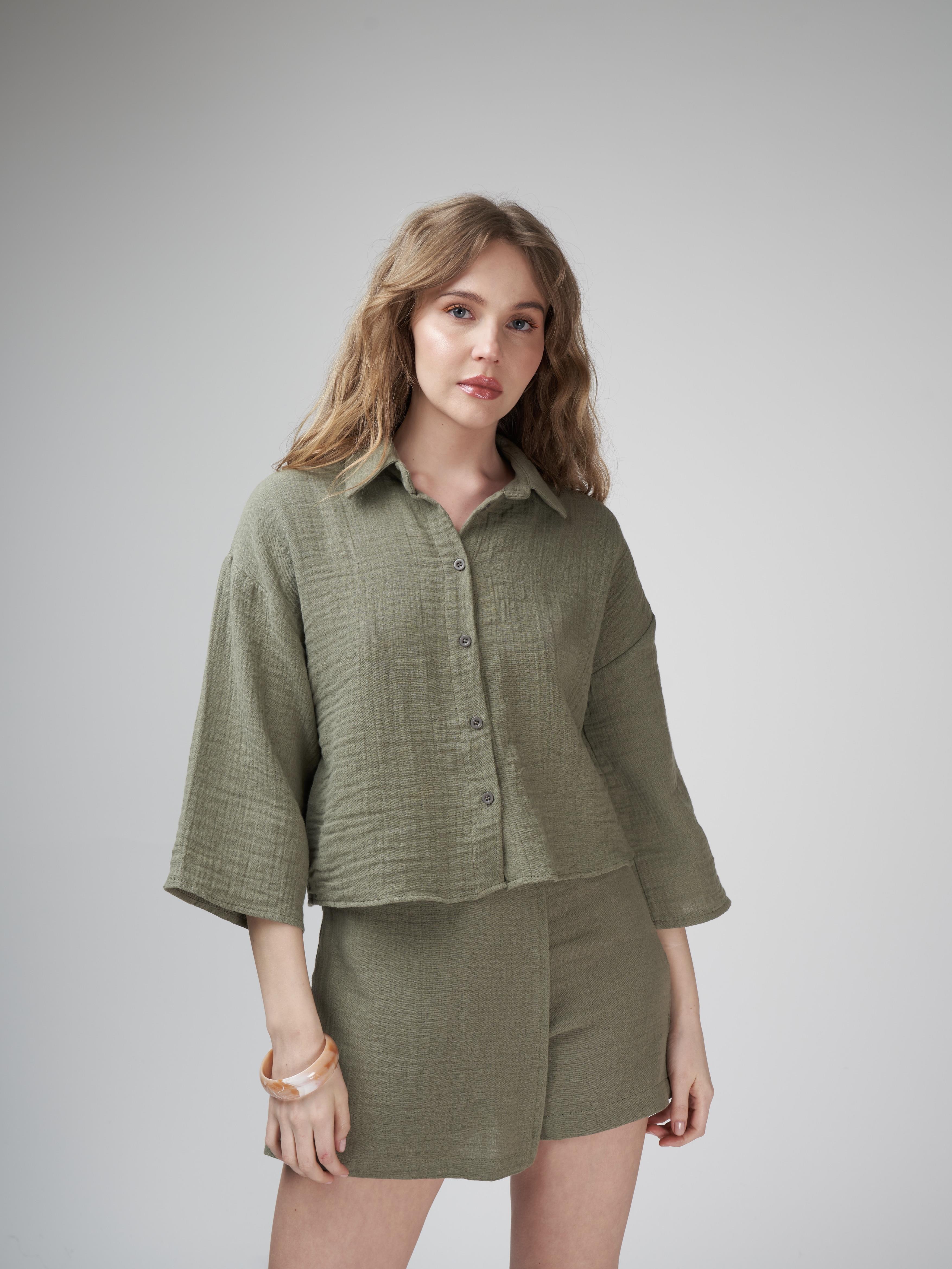 Müslin Şort Etek Haki