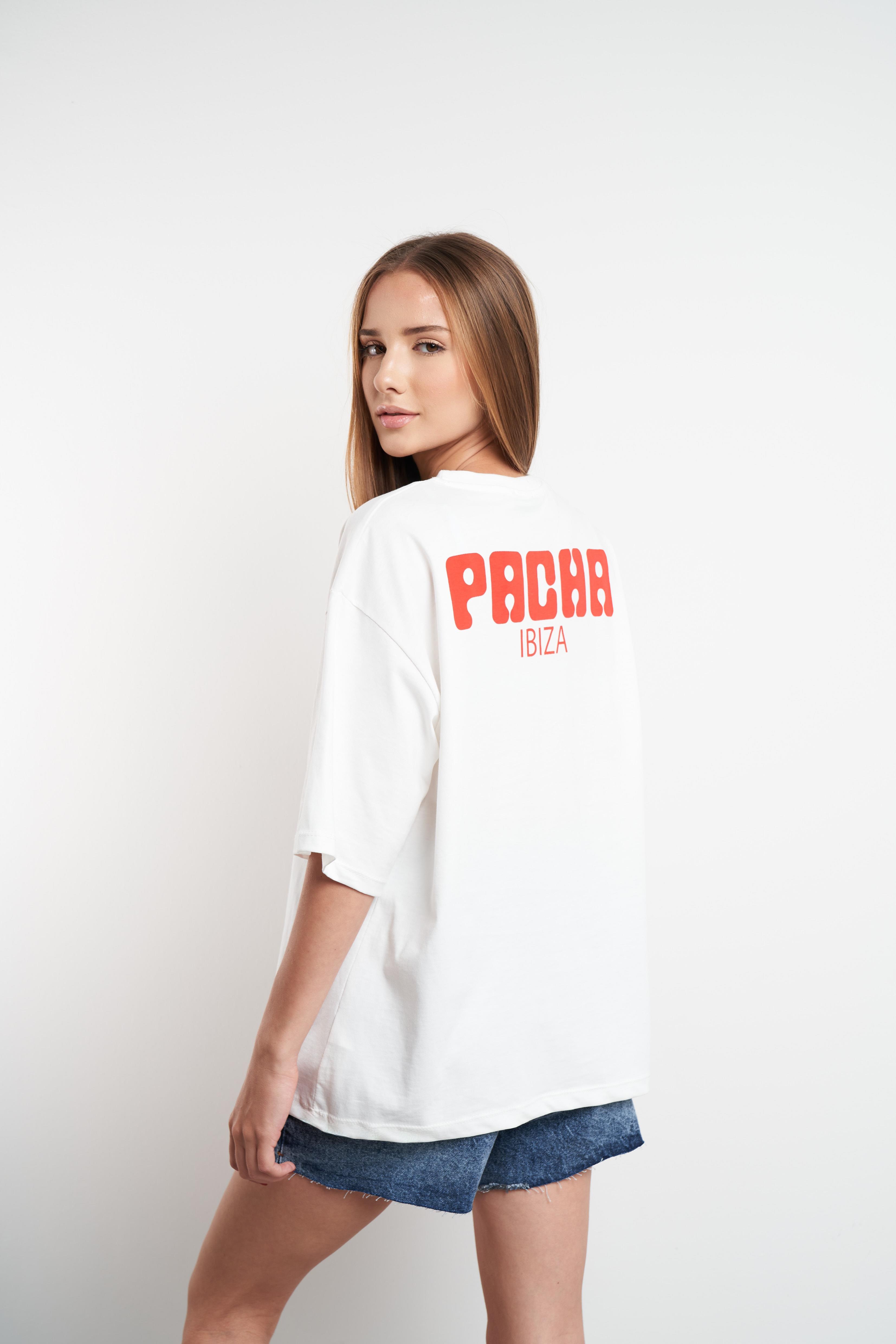 Pacha Ibiza Baskılı Oversize Kısa Kol T-shirt Ekru