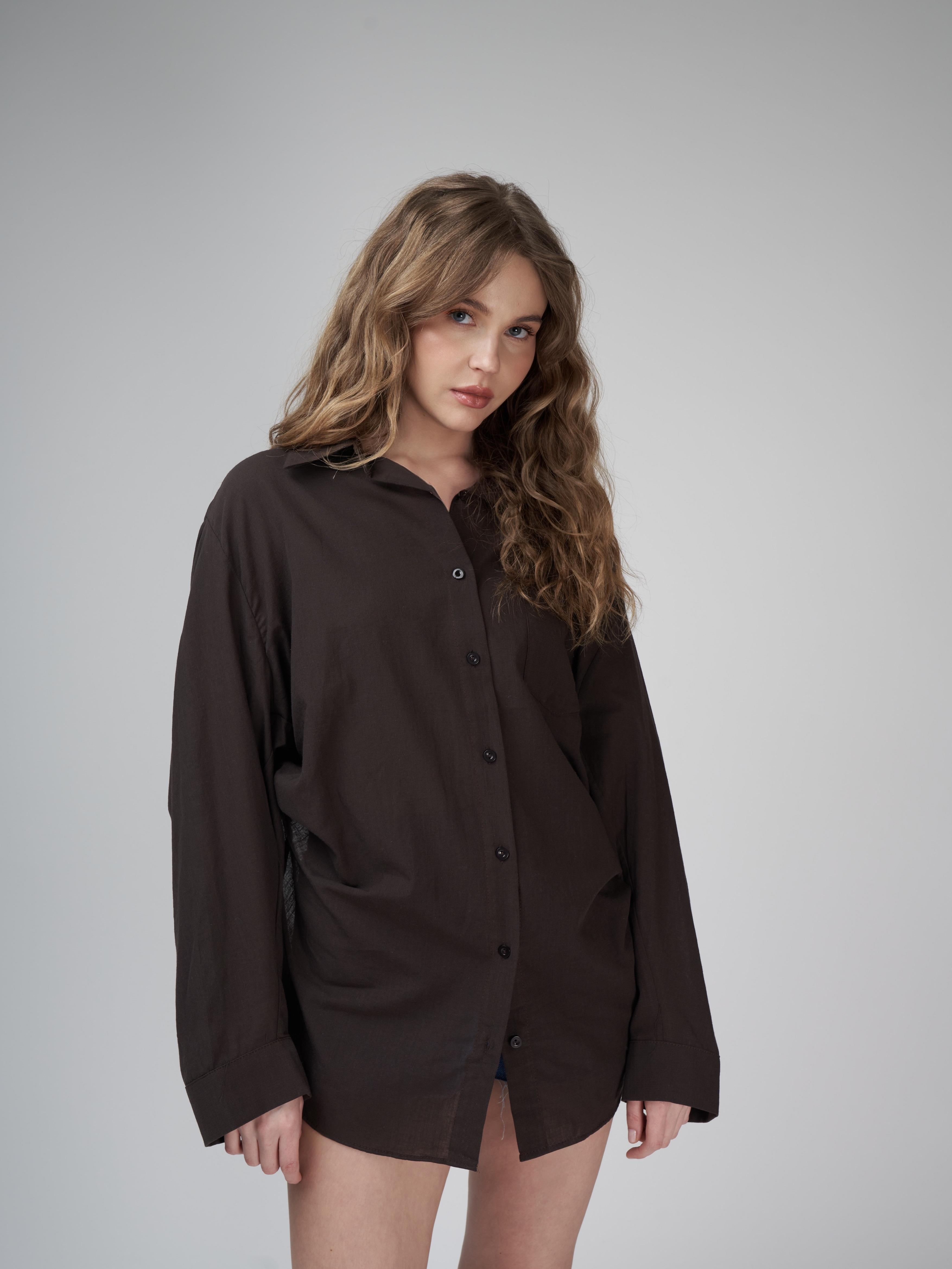 Pamuklu Uzun Kol Gömlek Kahve