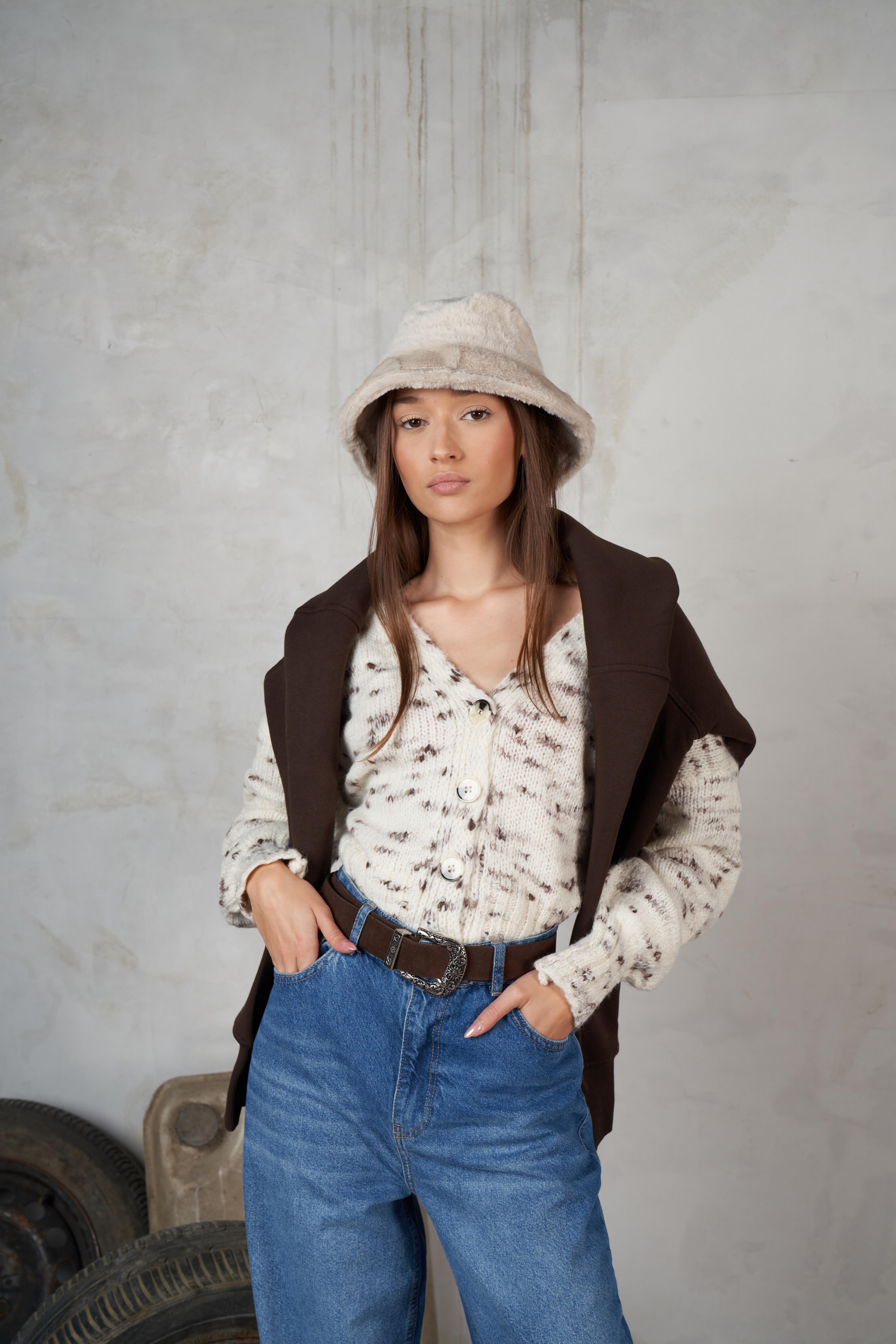 Peluş Bermuda Şapka Bej