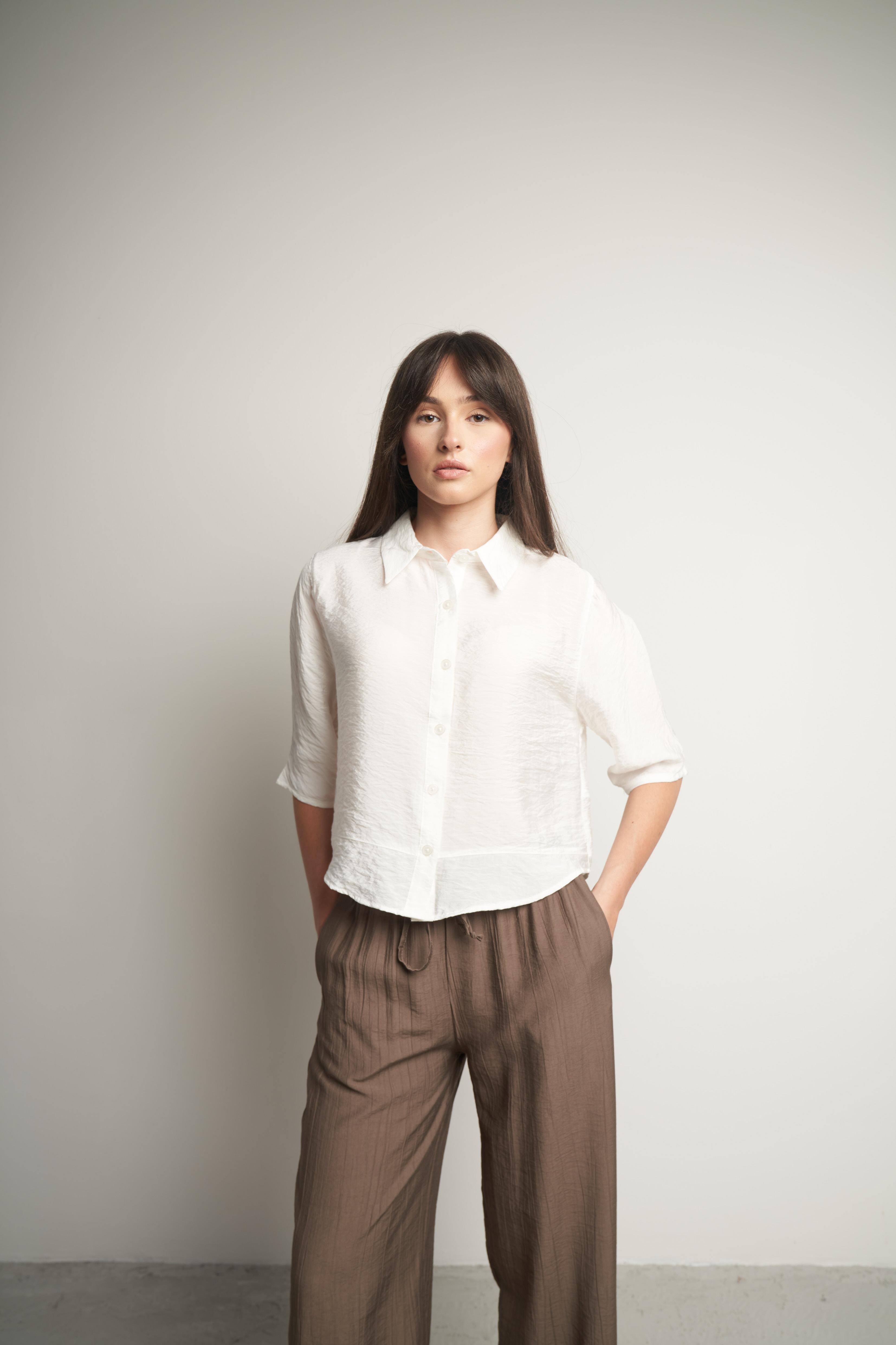 Rita Kısa Kol Gömlek Ekru