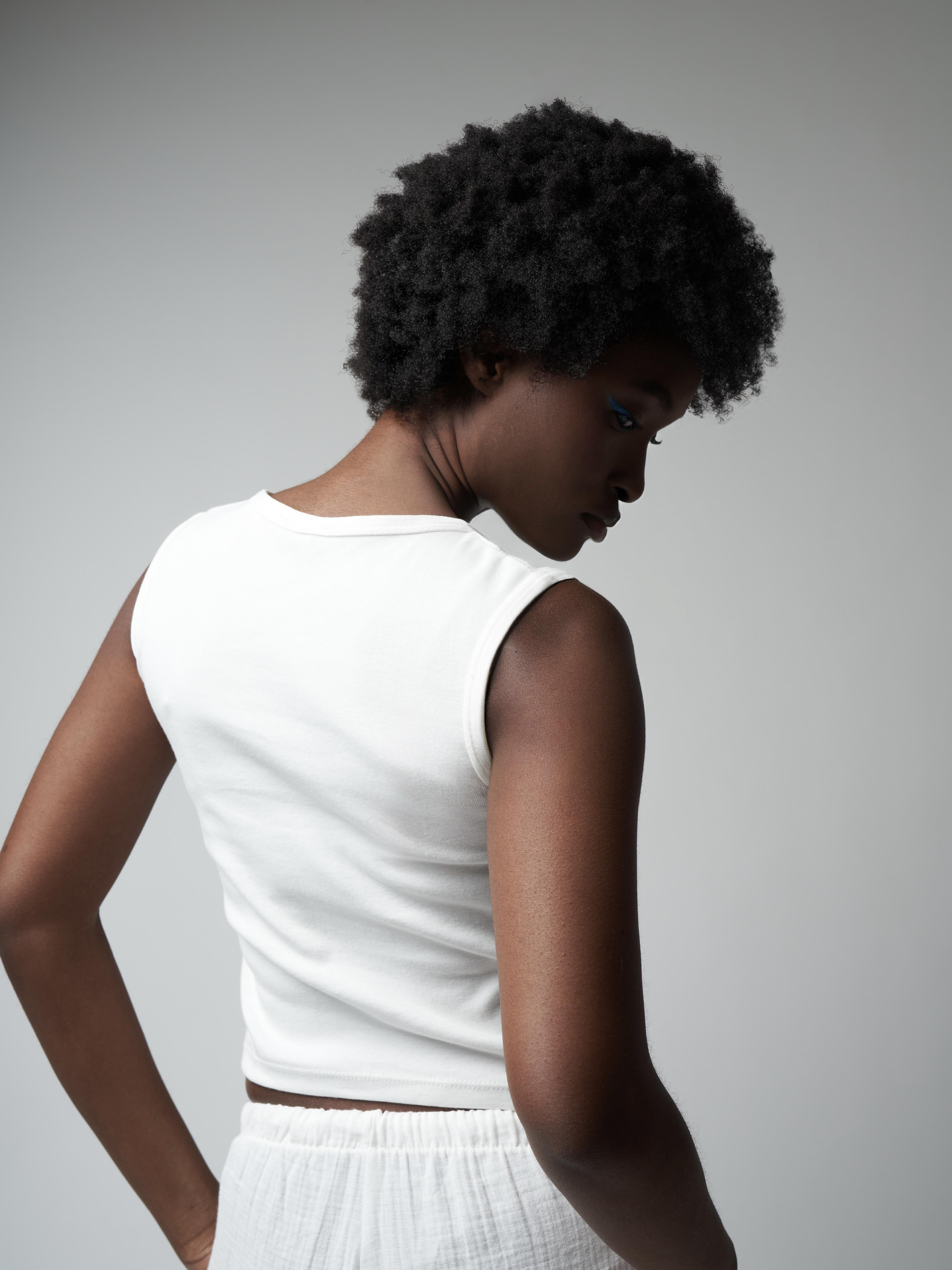 Sıfır Kol Düğmeli Bluz Ekru