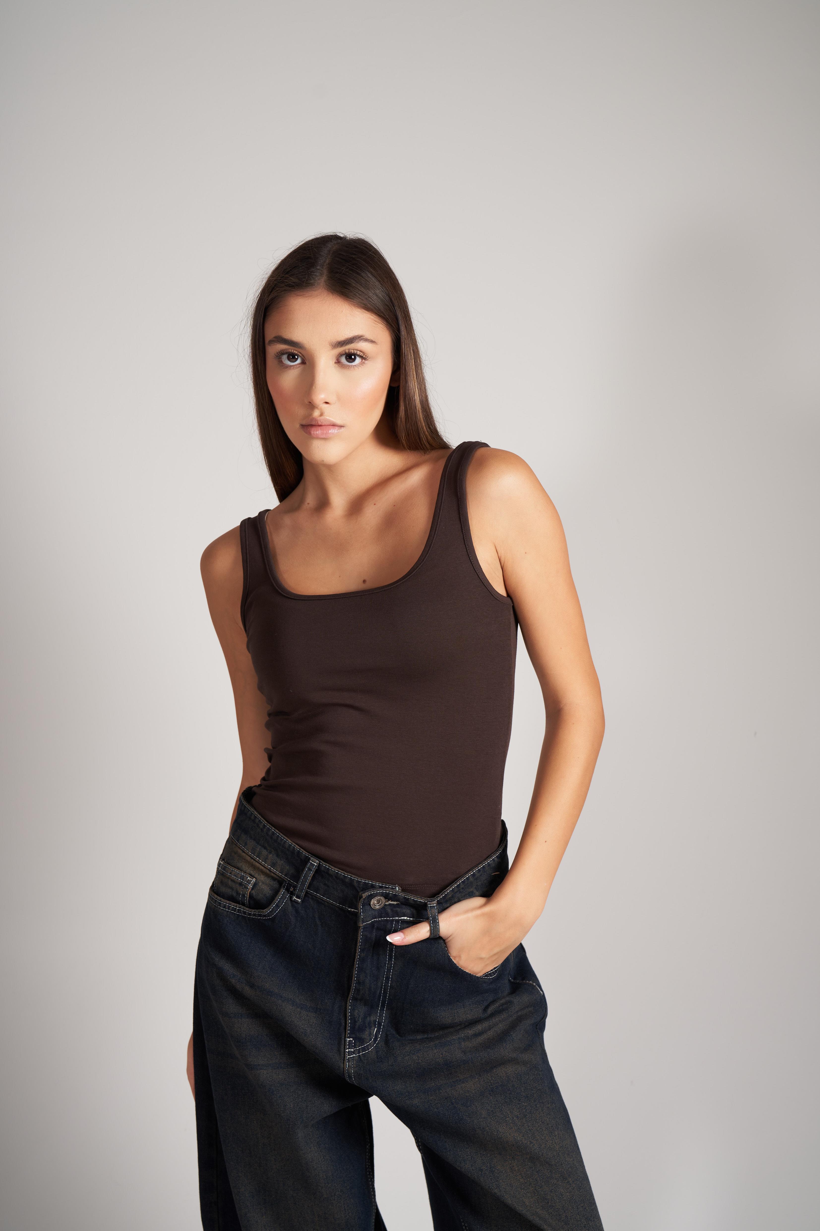 Sıfır Kol Ribana Bluz Kahve