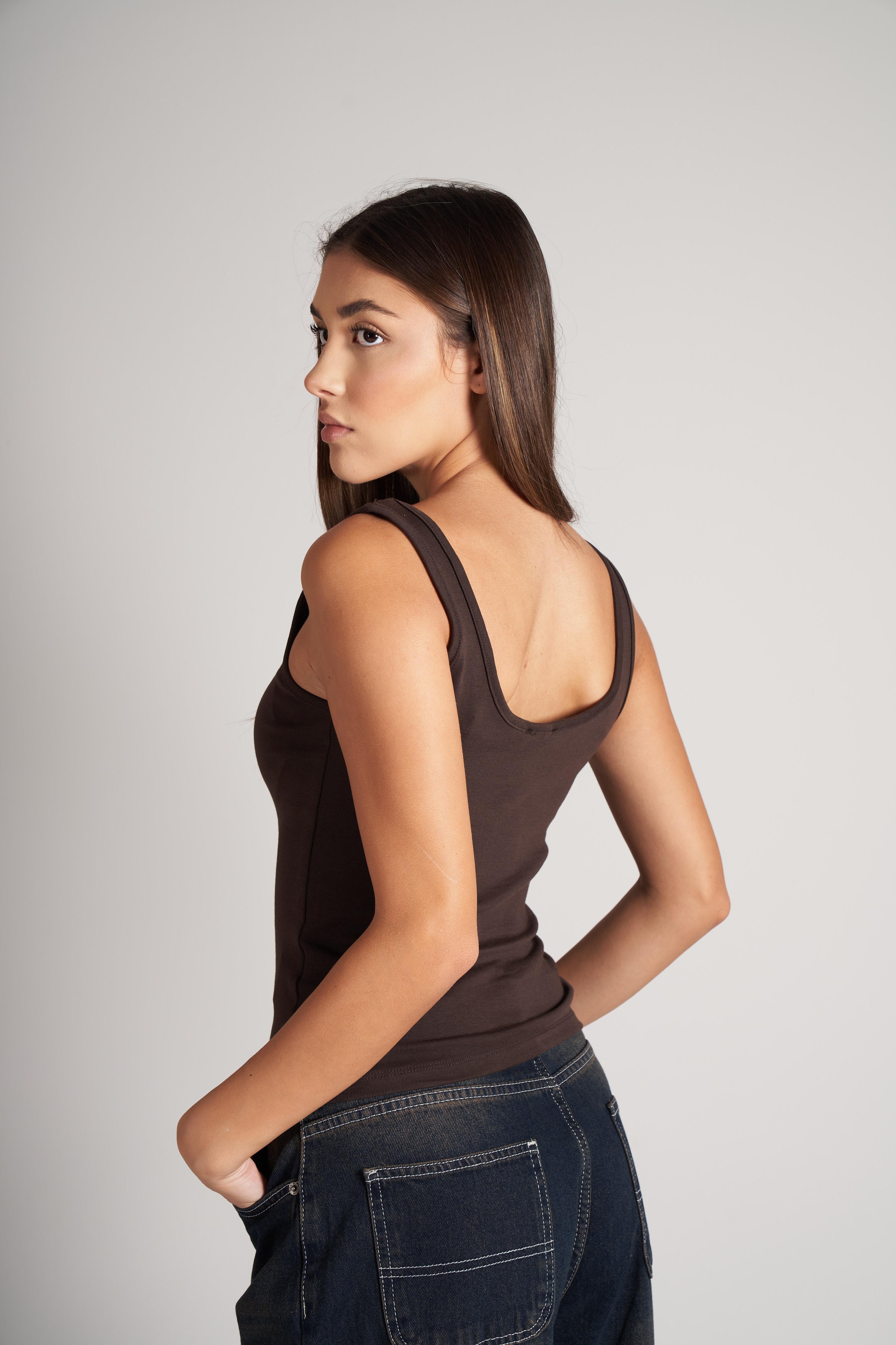 Sıfır Kol Ribana Bluz Kahve