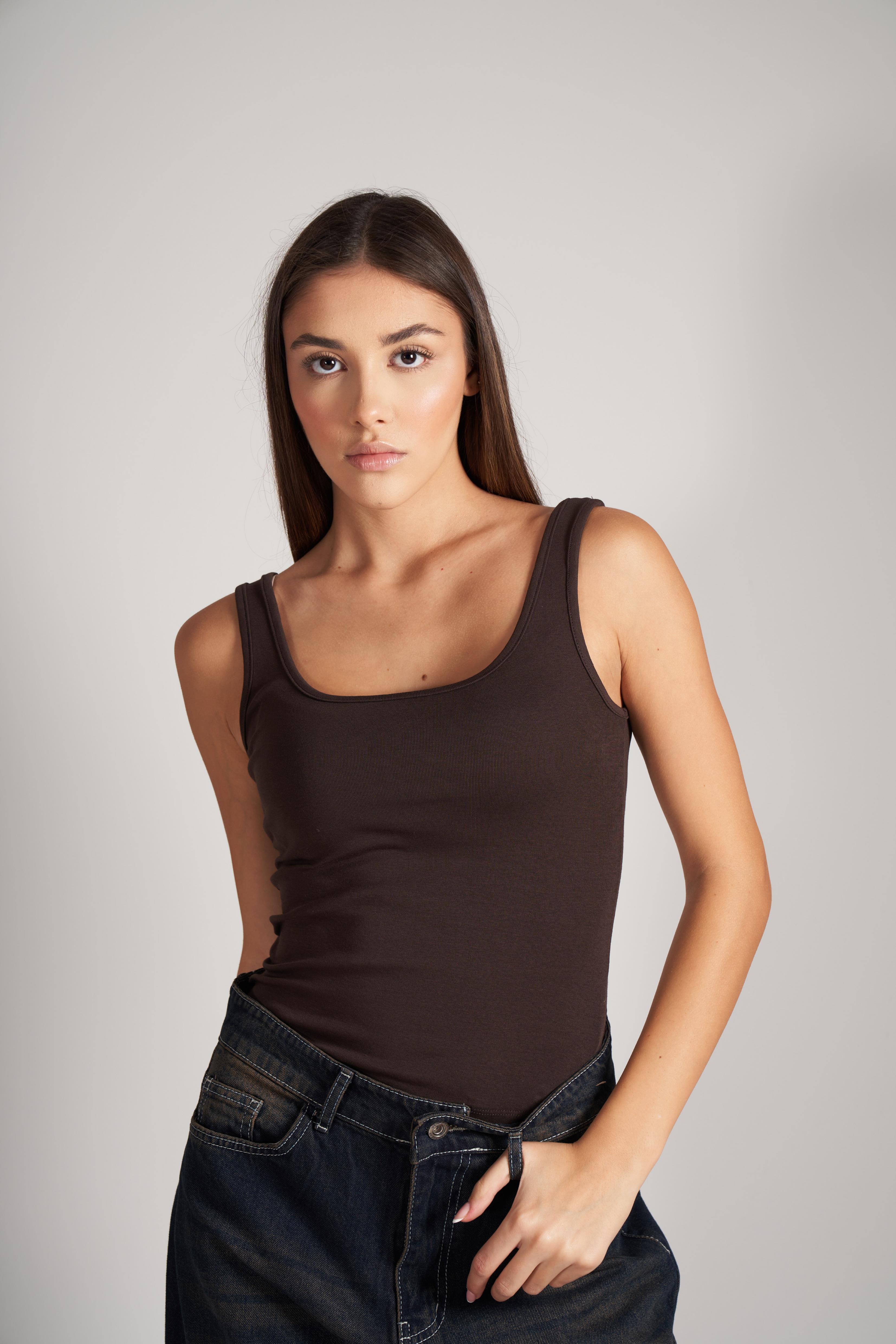 Sıfır Kol Ribana Bluz Kahve