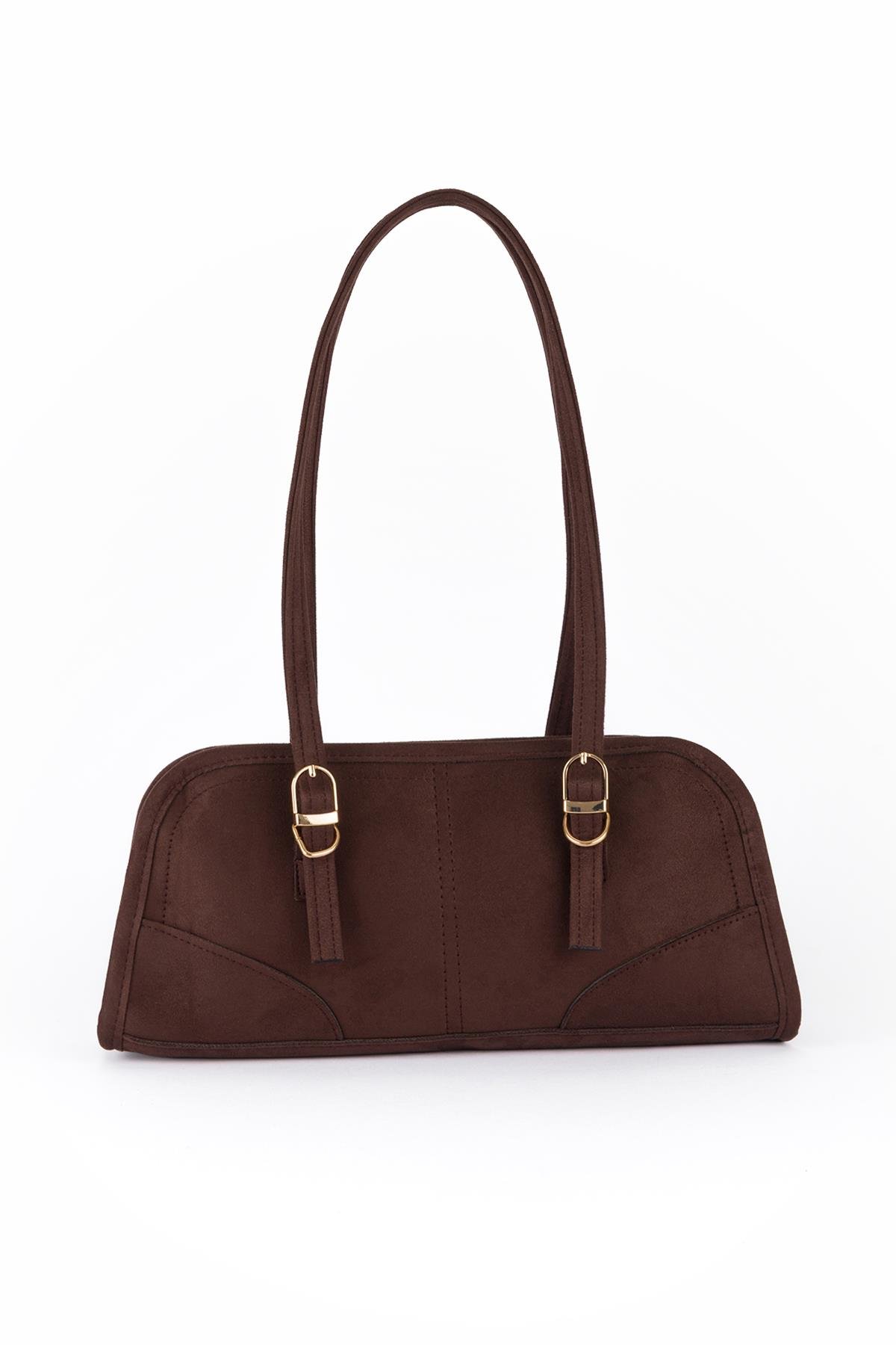 Süet Baget Omuz Çantası Kahve