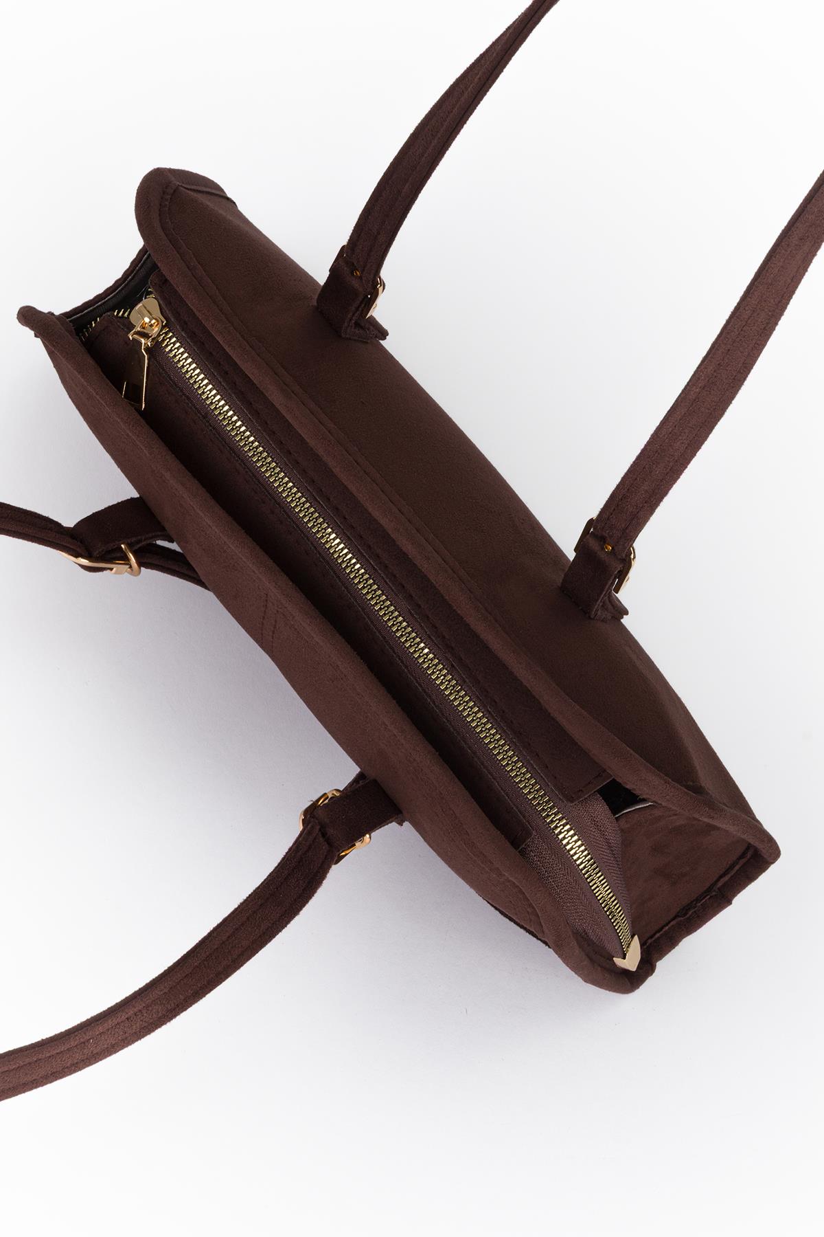 Süet Baget Omuz Çantası Kahve