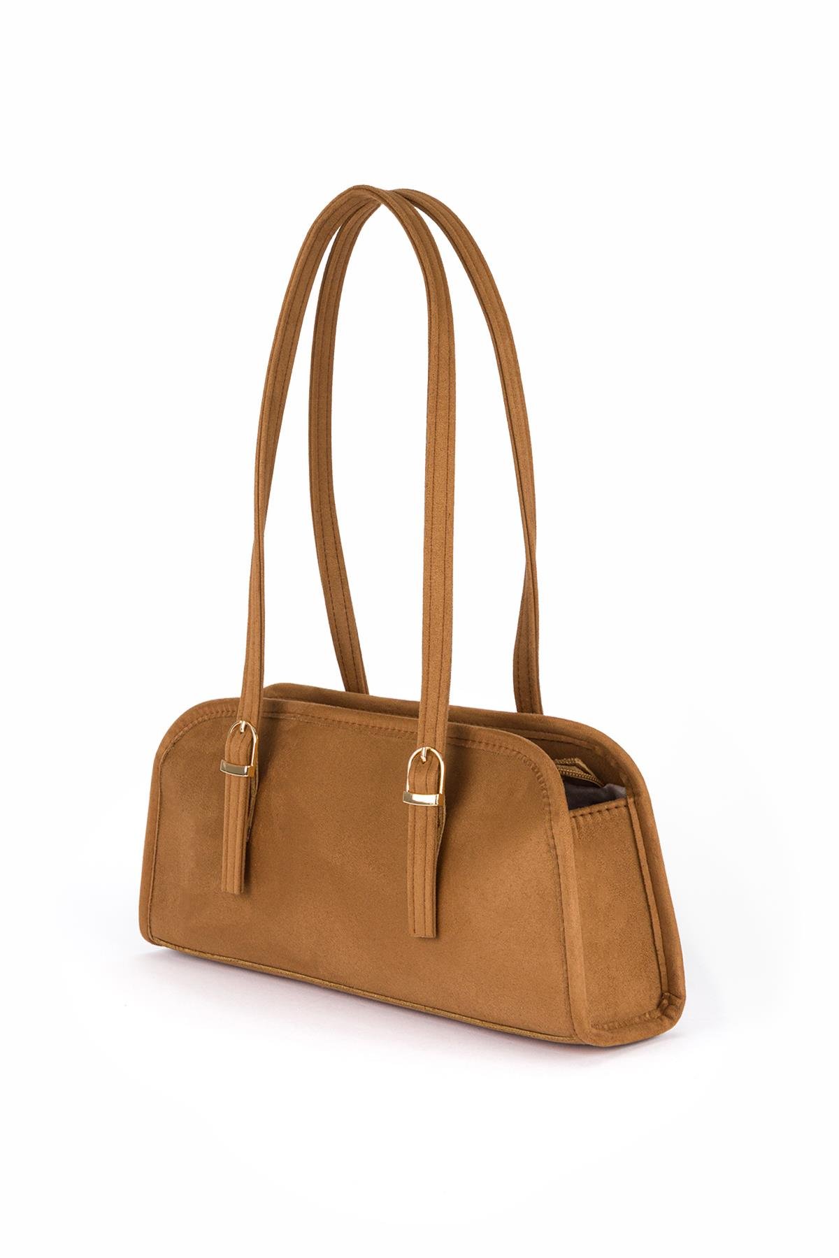 Süet Baget Omuz Çantası Taba