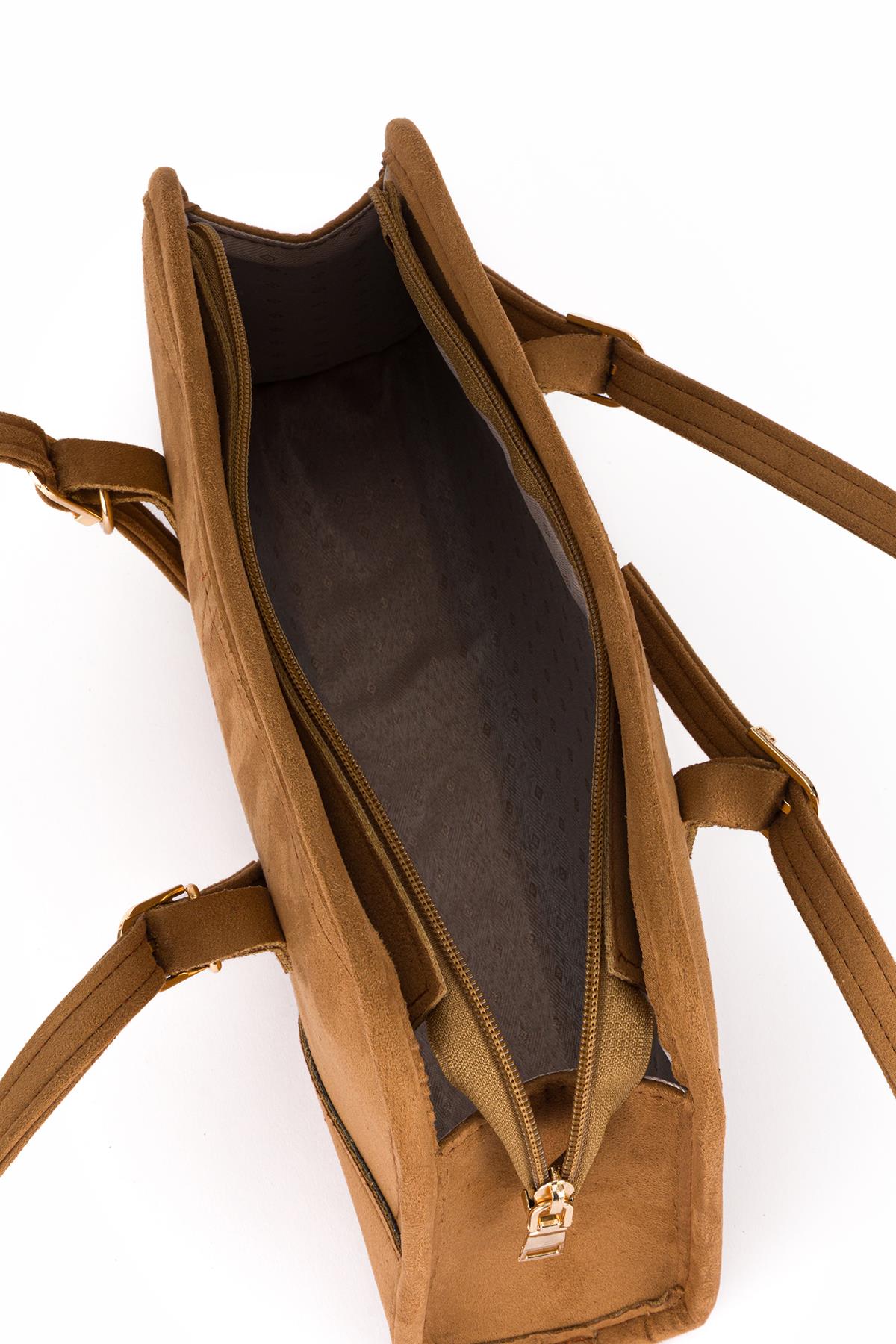 Süet Baget Omuz Çantası Taba