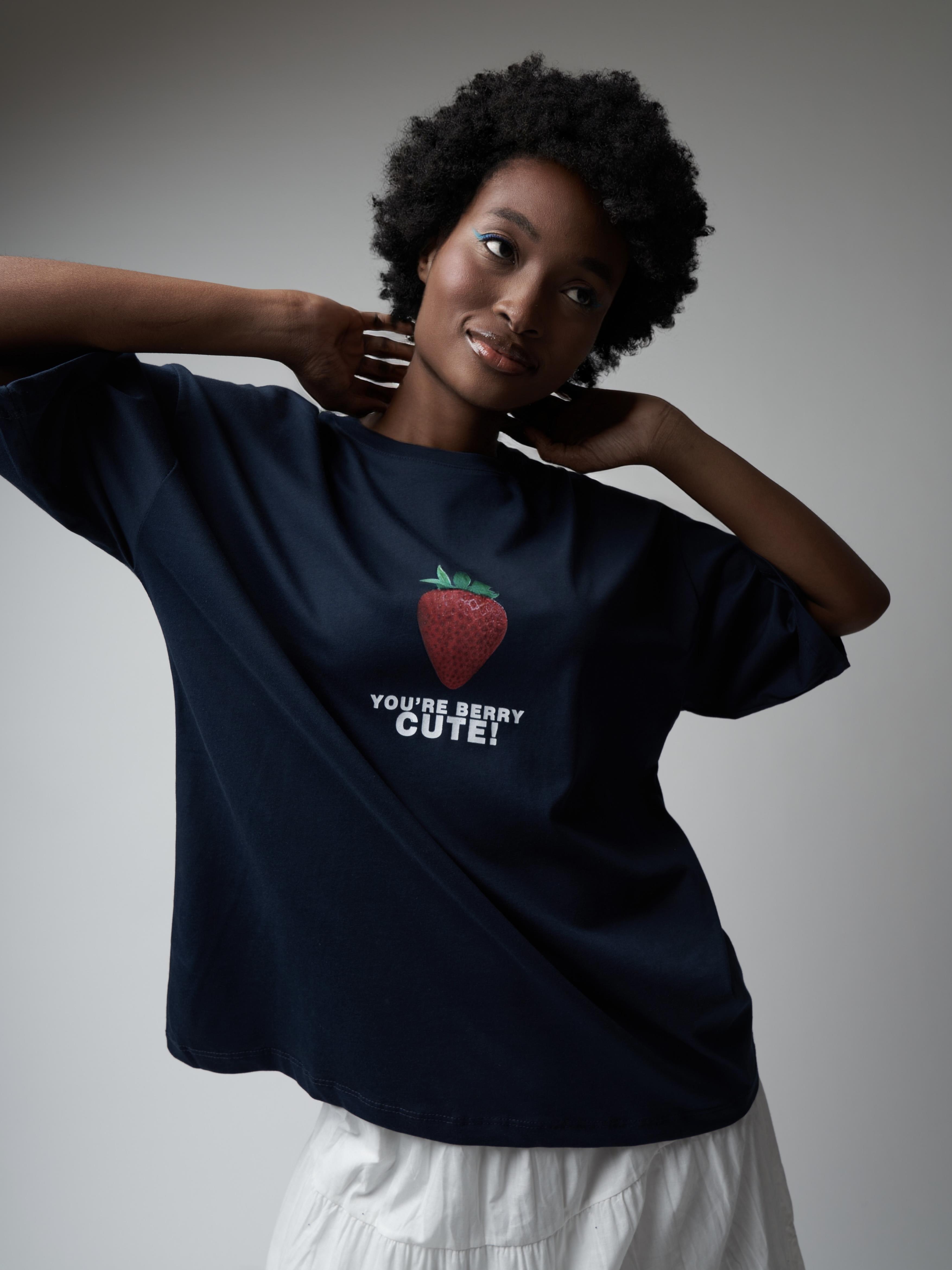 Baskılı Oversize Kısa Kol T-shirt Lacivert