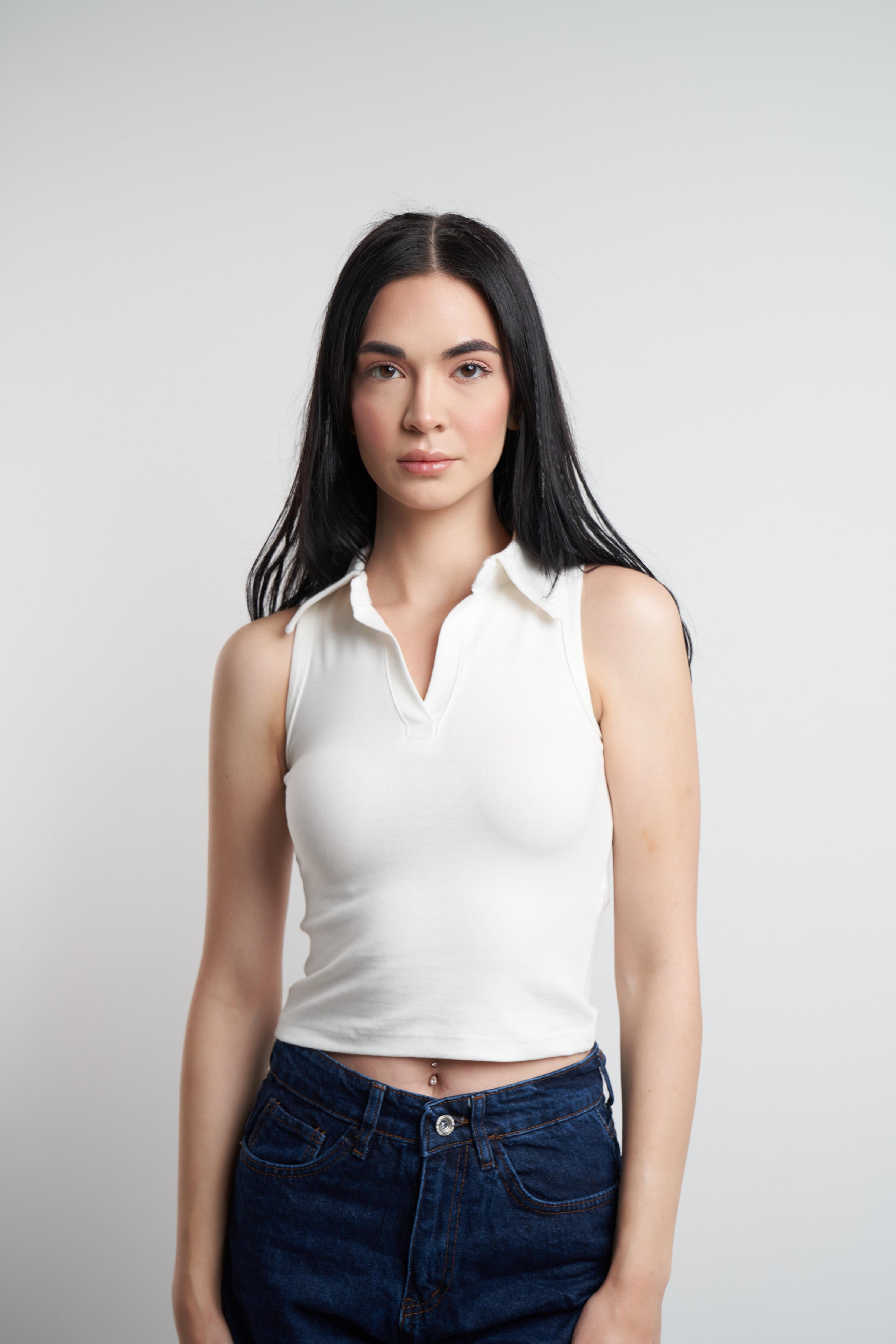 Yakalı Sıfır Kol Ribana Bluz Ekru