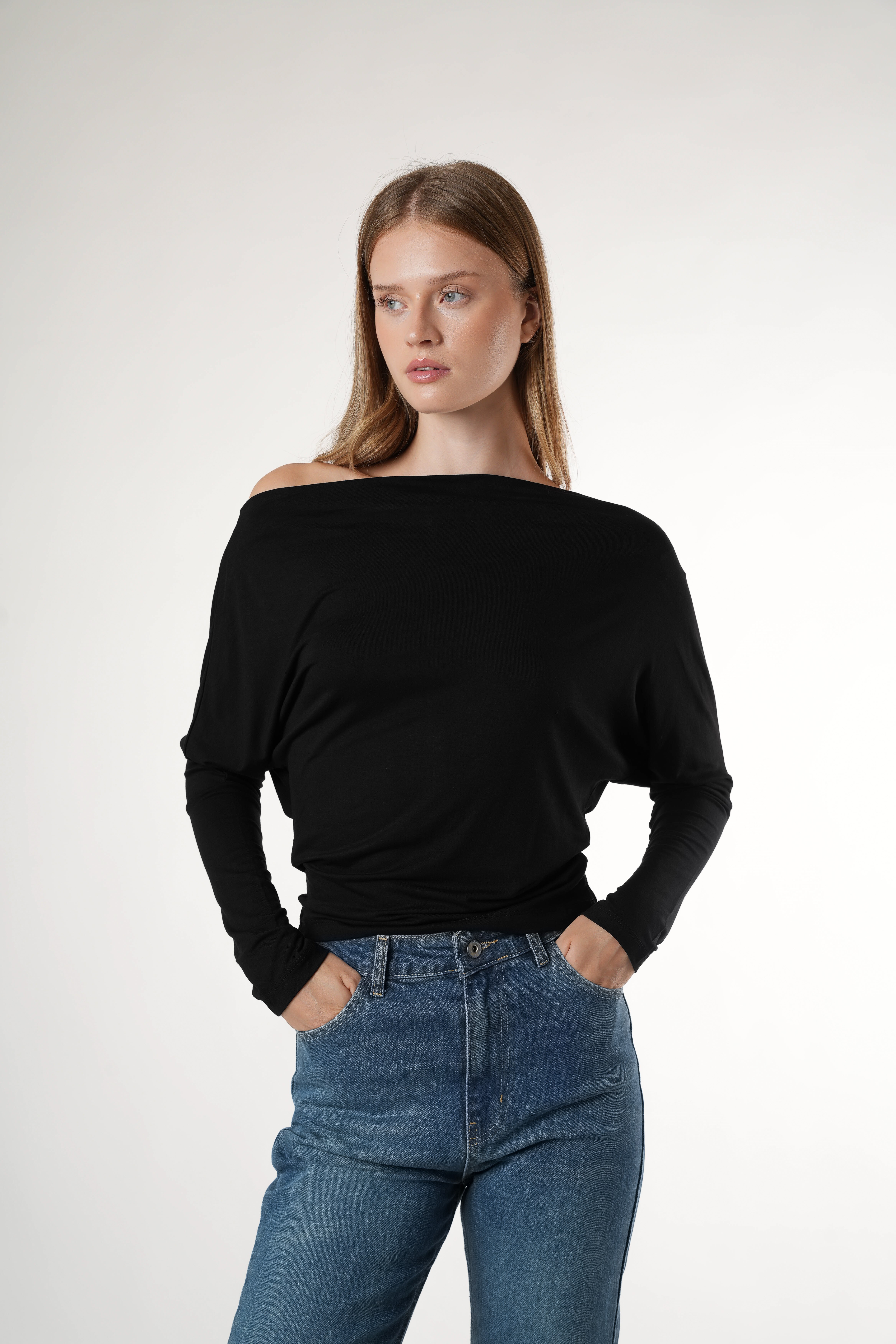 Yarasa Kol Basic Bluz Siyah
