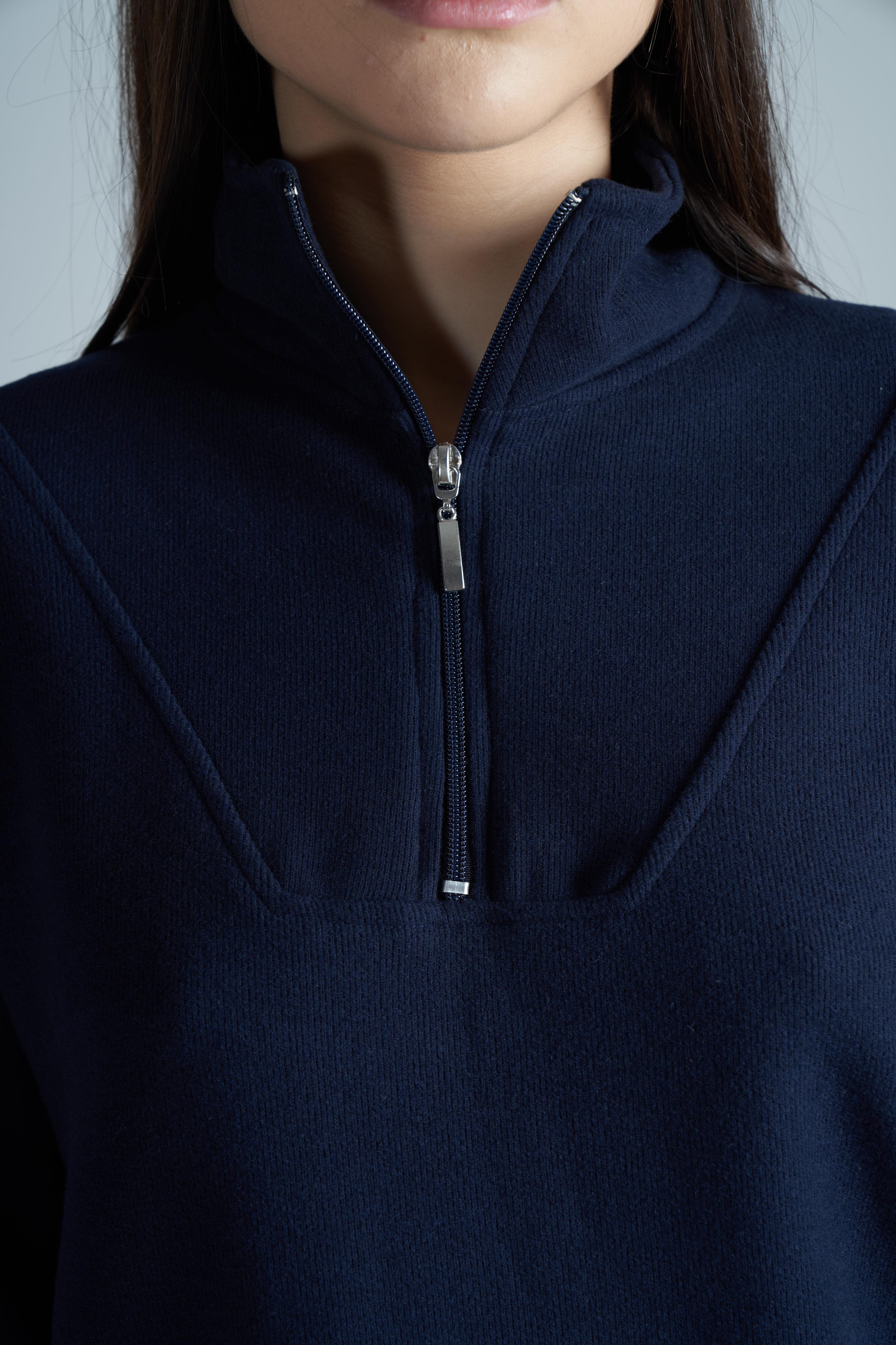 Yarım Fermuar Triko Sweatshirt Koyu Lacivert