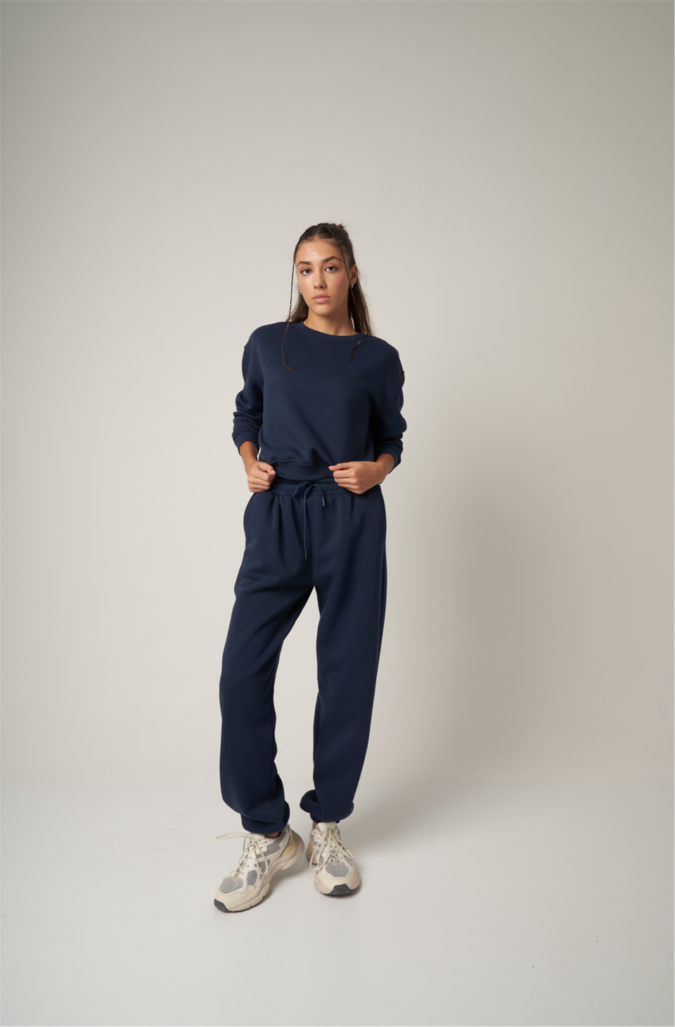 Basic Kısa Sweatshirt Lacivert