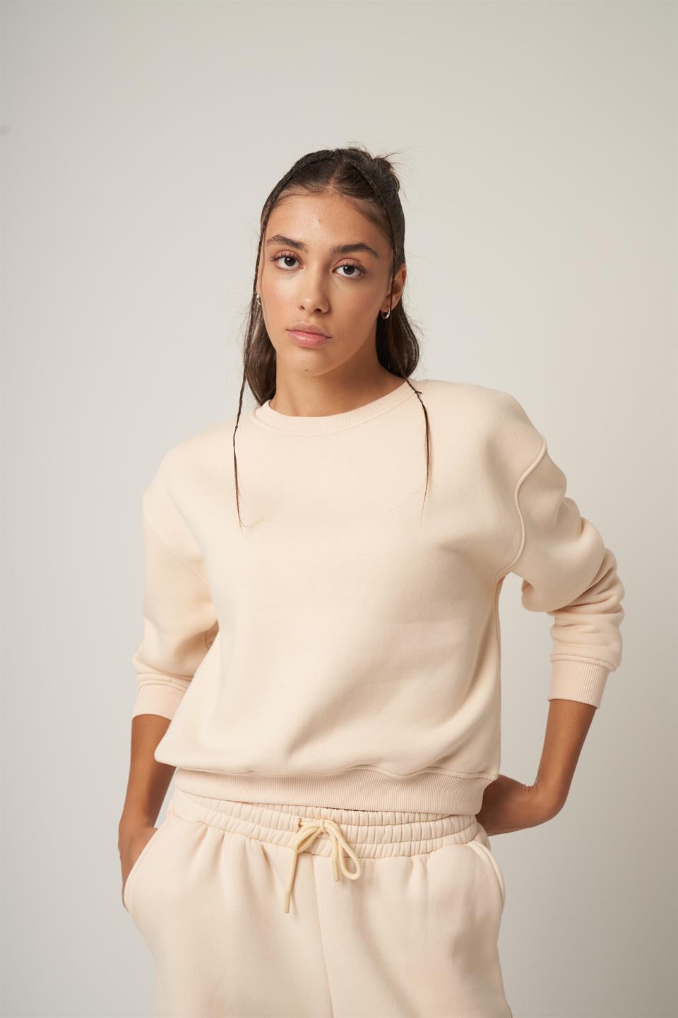 Basic Kısa Sweatshirt Taş