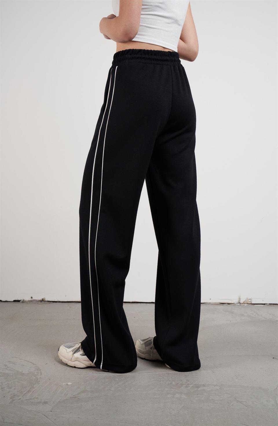 Şerit Detaylı Modal Pantolon Siyah