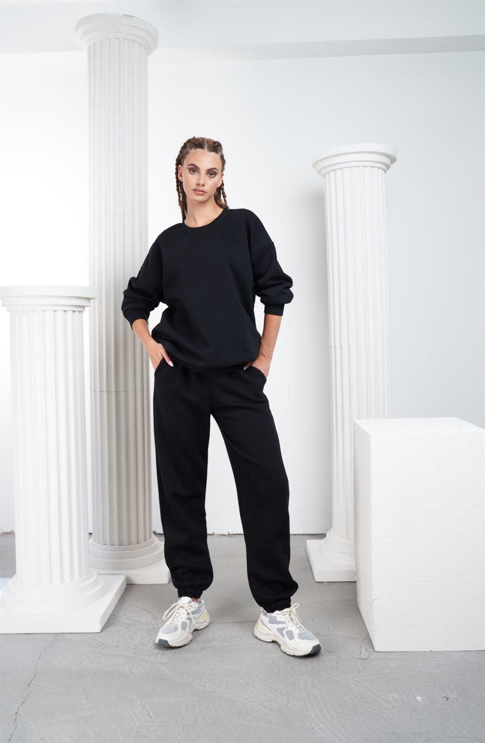 Basic Şardonlu Eşofman Altı Siyah