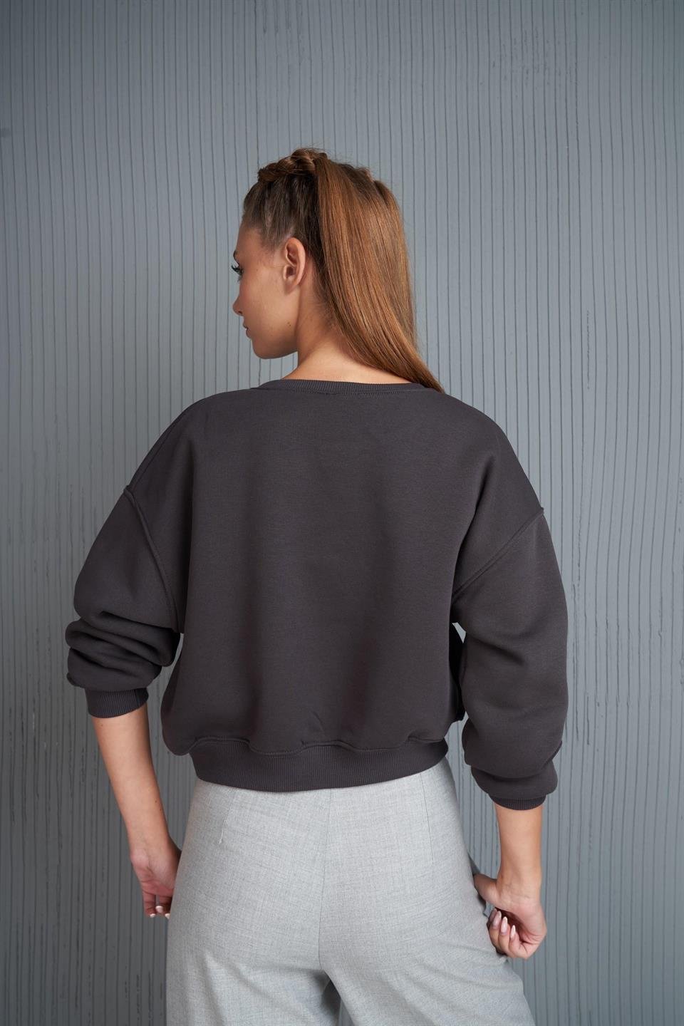 Basic Kısa Sweatshirt Antrasit
