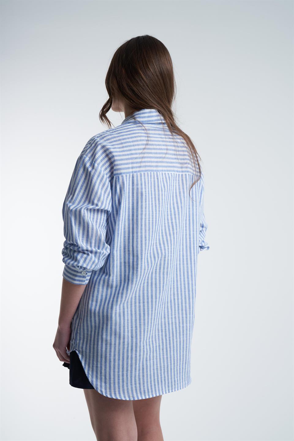 Çizgili Gömlek Lacivert-Beyaz