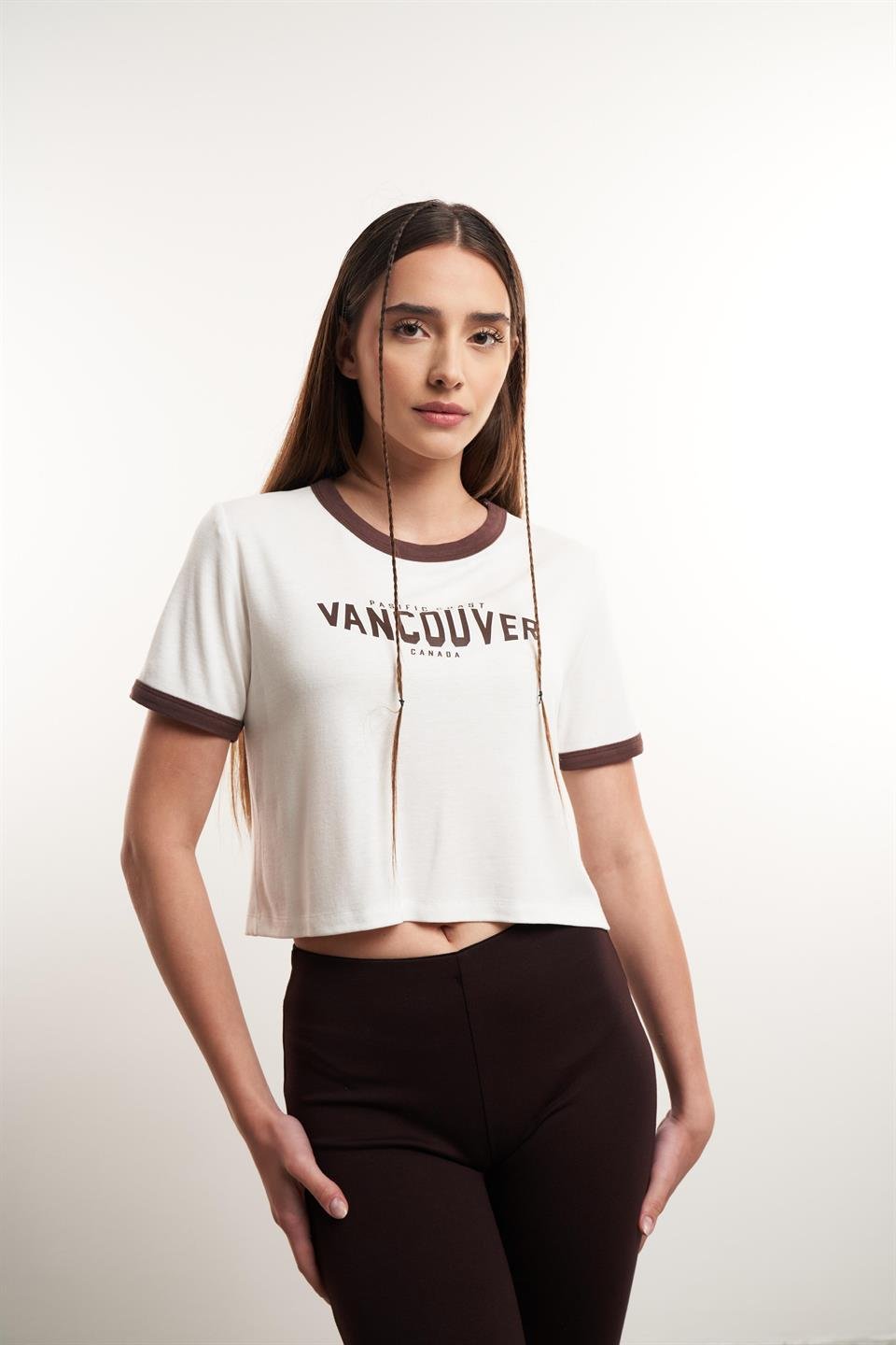 Vancouver Baskılı Ribana Bluz Ekru-Kahve