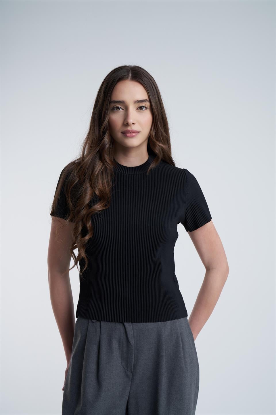 Basic Plise Bluz Siyah