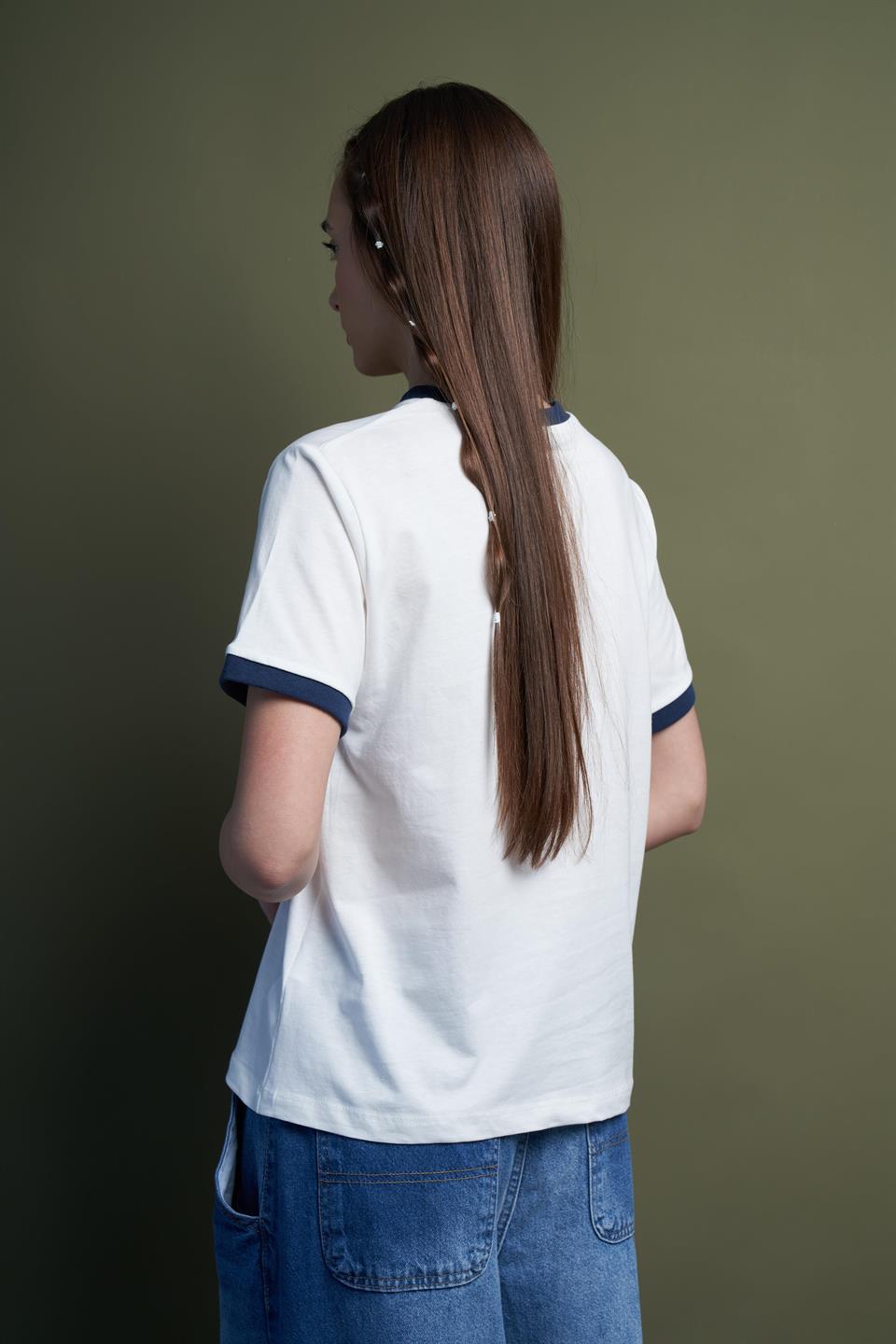 Baskılı Kısa Kol Suprem T-Shirt Ekru