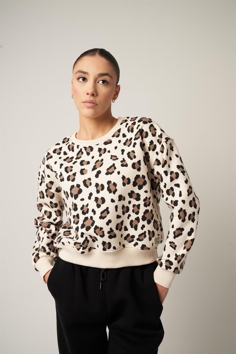 Kısa Sweatshirt Leopar