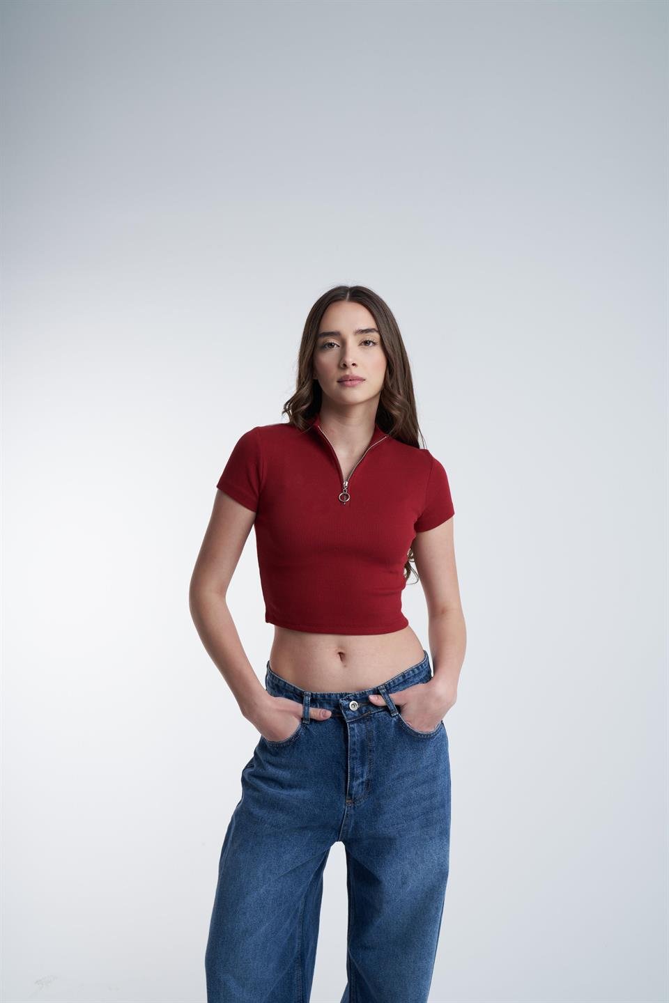 Kaşkorse Kısa Kol Bluz Bordo