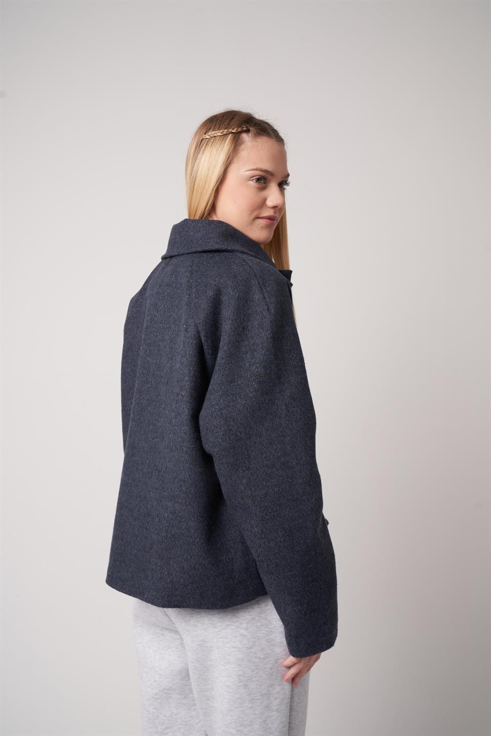 Yakalı Kaşe Ceket Lacivert