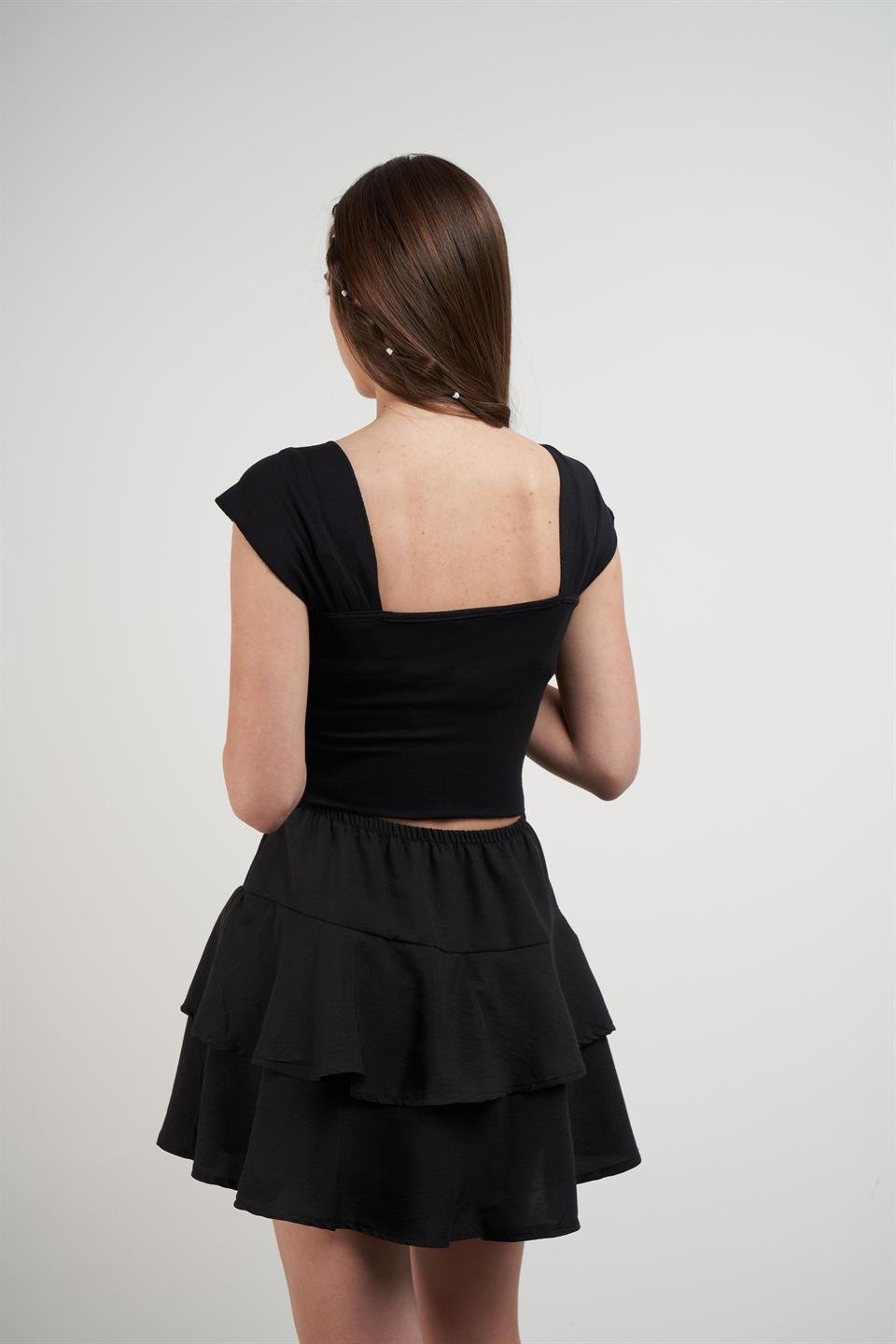 Bel Lastik Şort Etek Siyah