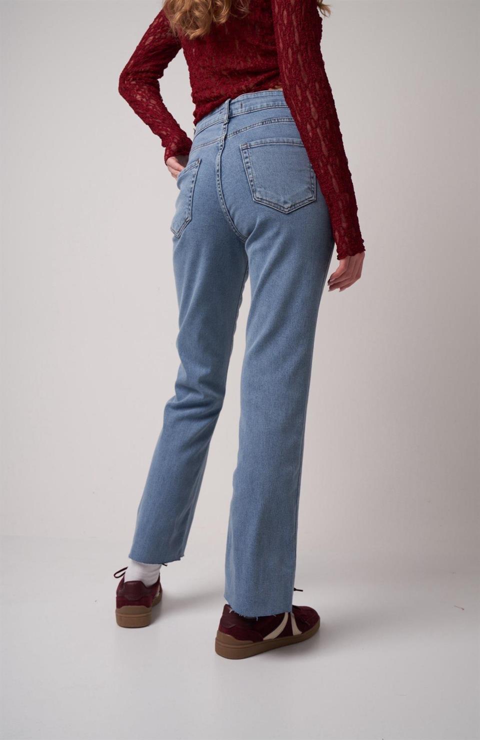 Yüksek Bel Yıkamalı Jean Pantolon Mavi