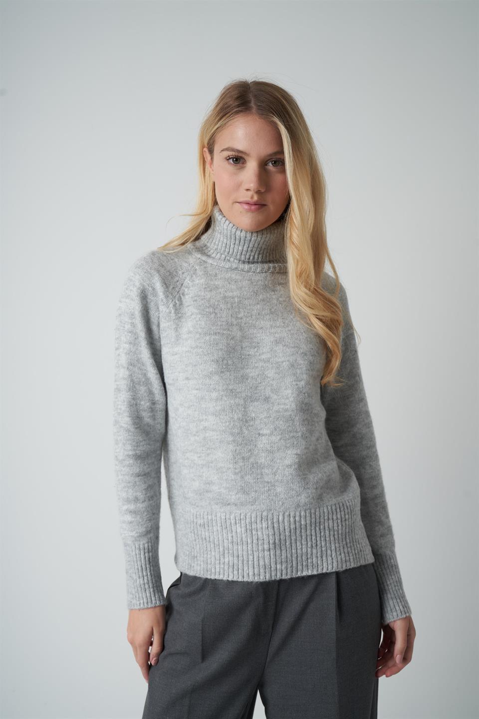 Boğazlı Basic Kazak Gri