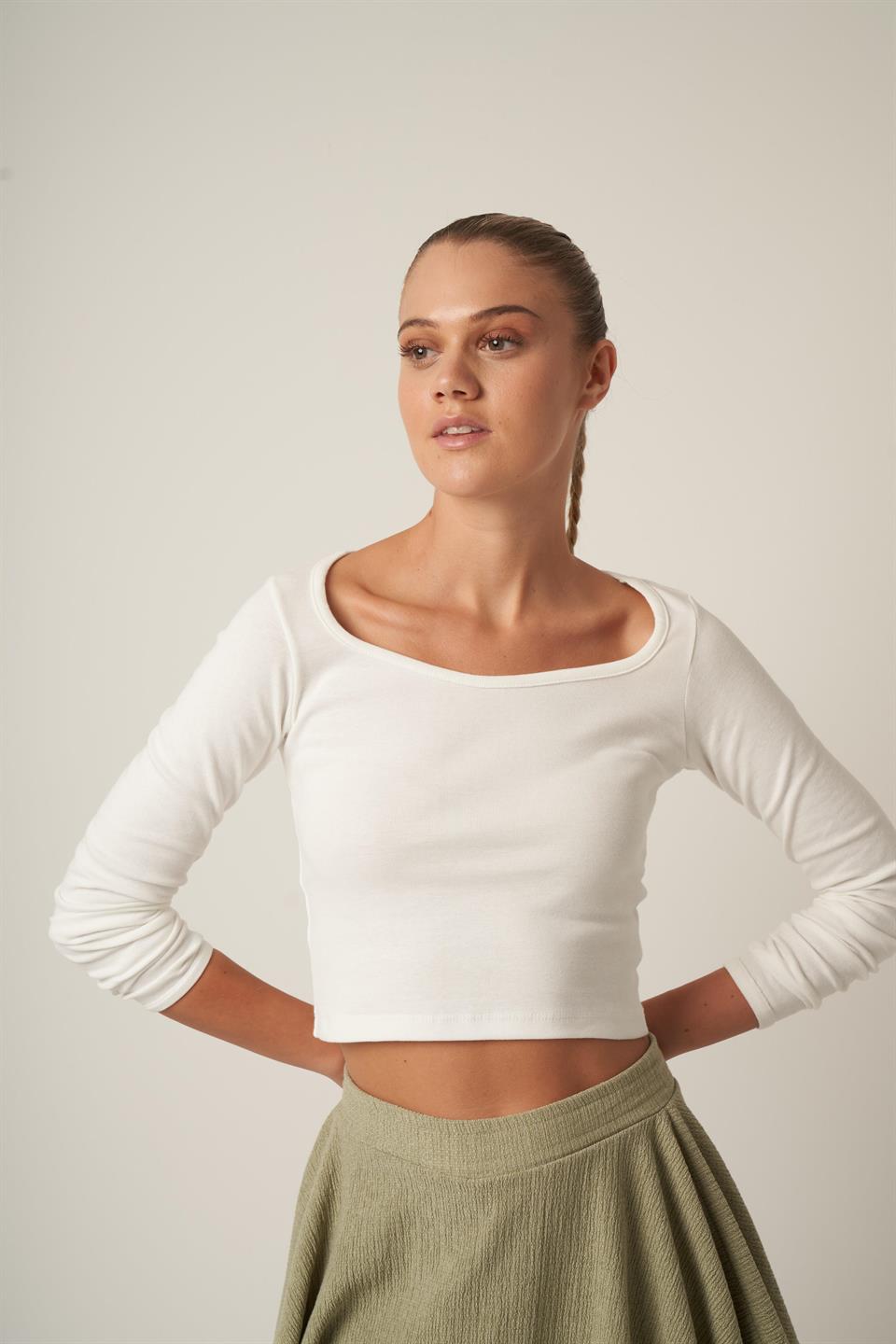 Basic Kısa Bluz Ekru