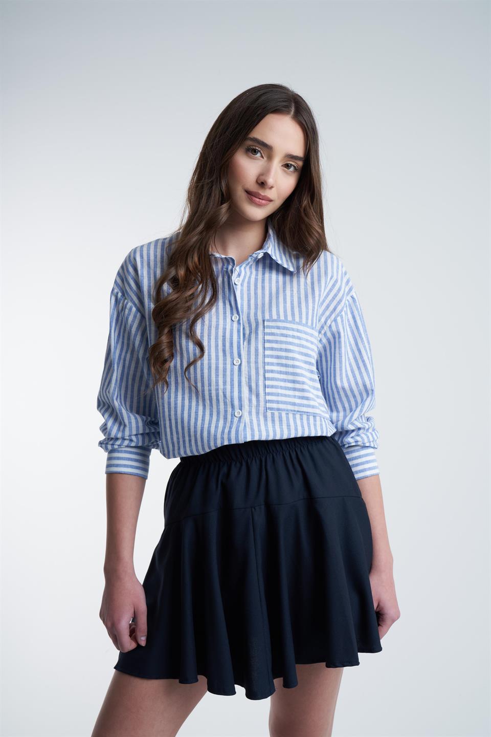 Çizgili Gömlek Lacivert-Beyaz