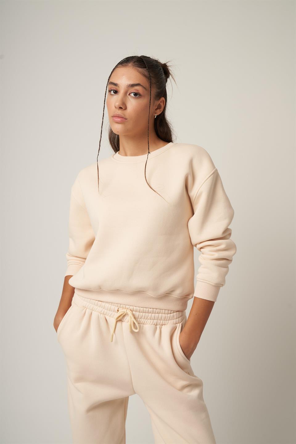 Basic Kısa Sweatshirt Taş