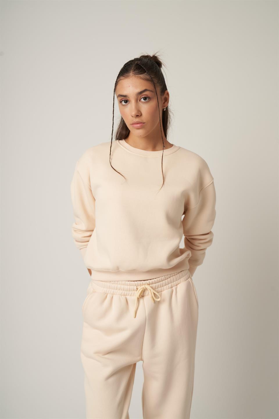 Basic Kısa Sweatshirt Taş