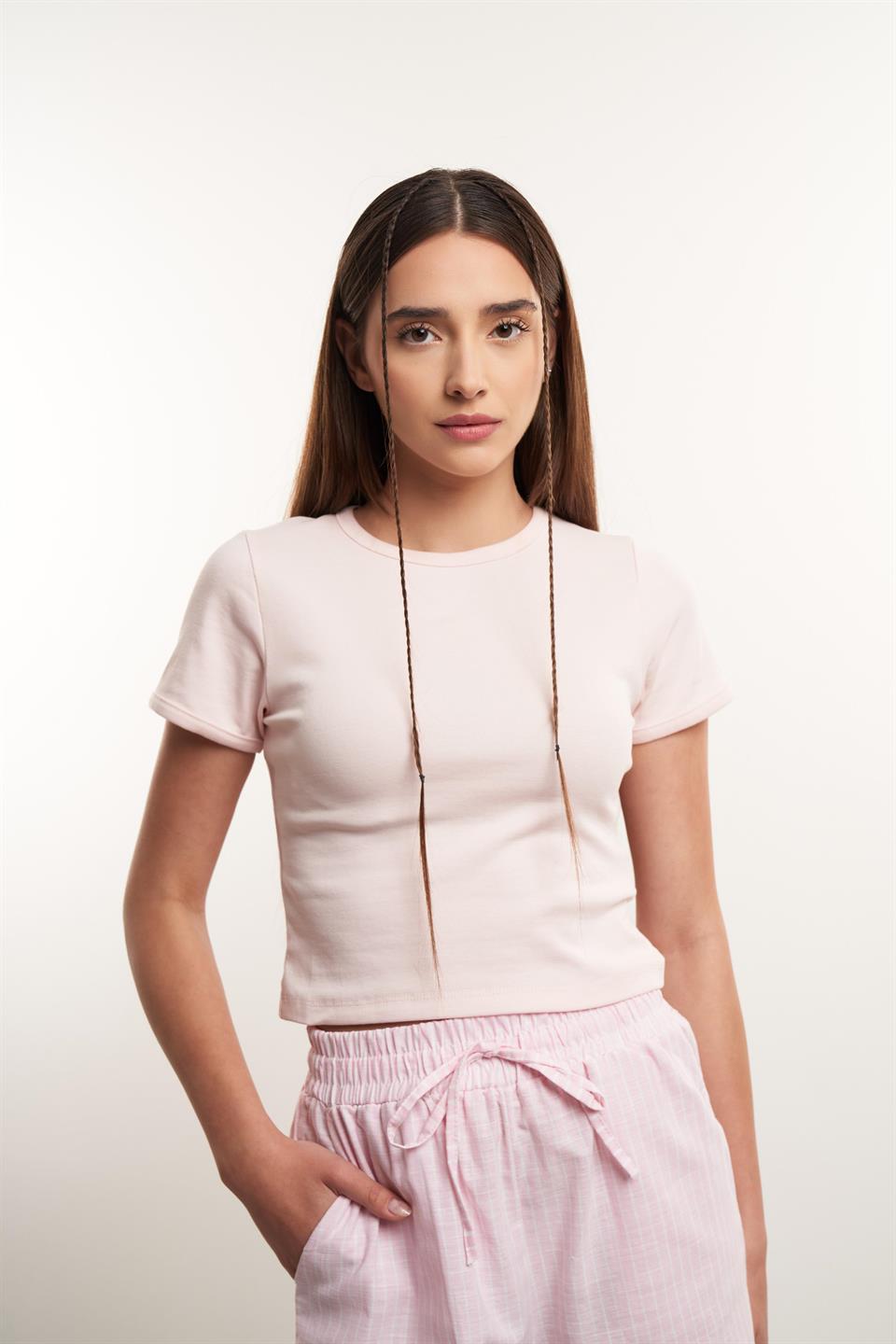 Basic Kısa Kol Ribana Bluz Pembe