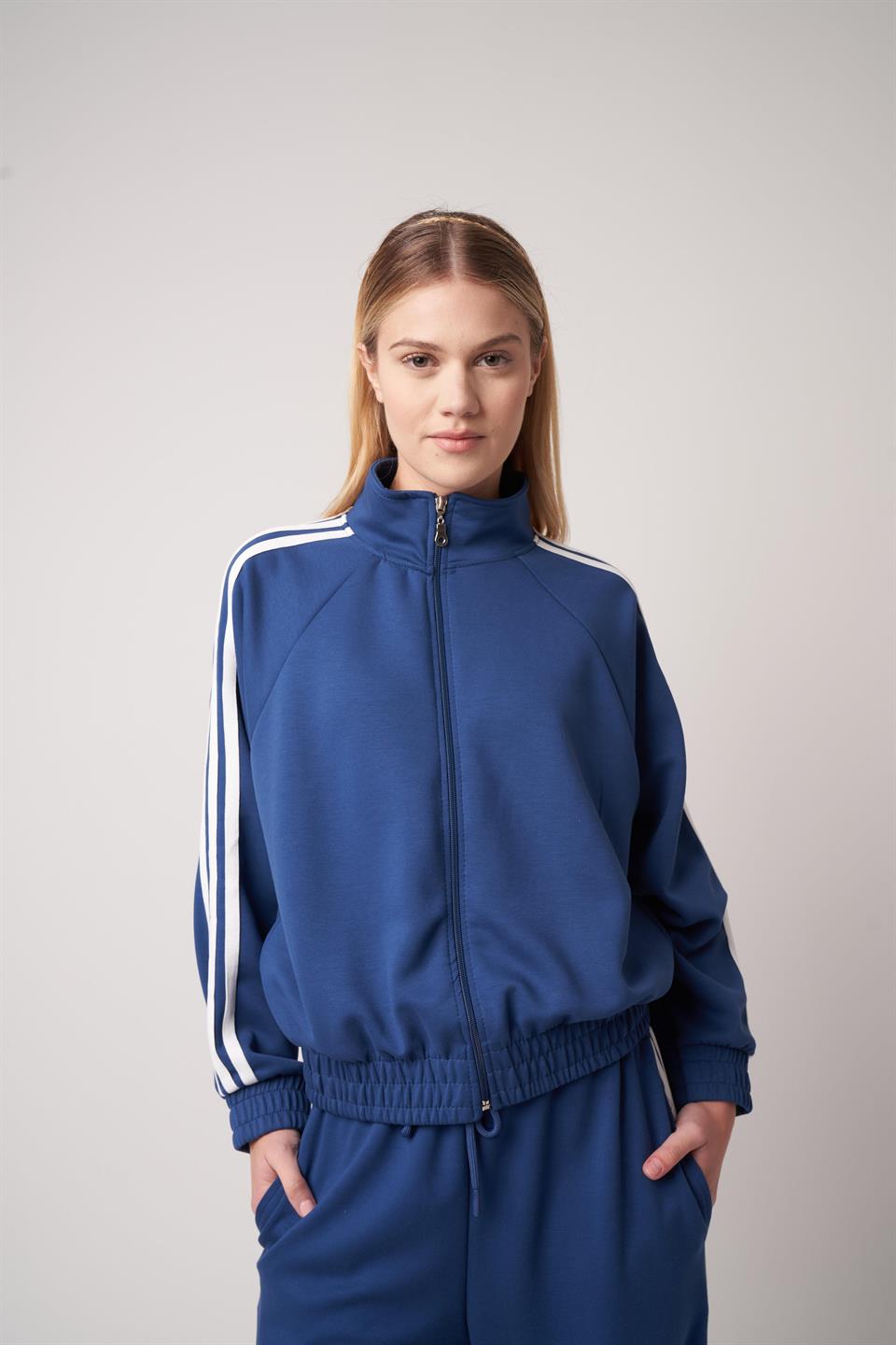 Şerit Detaylı Ceket Lacivert