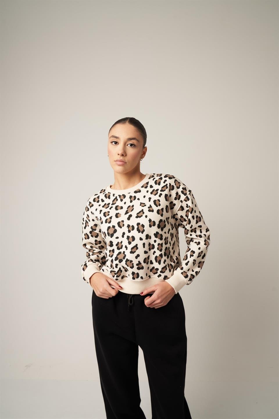 Kısa Sweatshirt Leopar