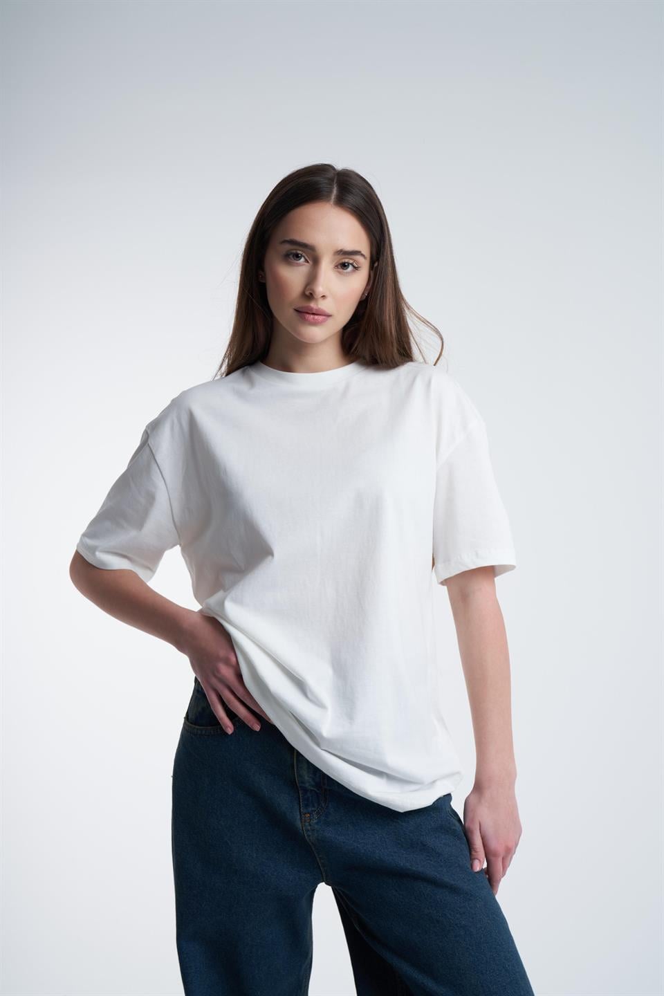 Bisiklet Yaka Basic T-shirt Beyaz