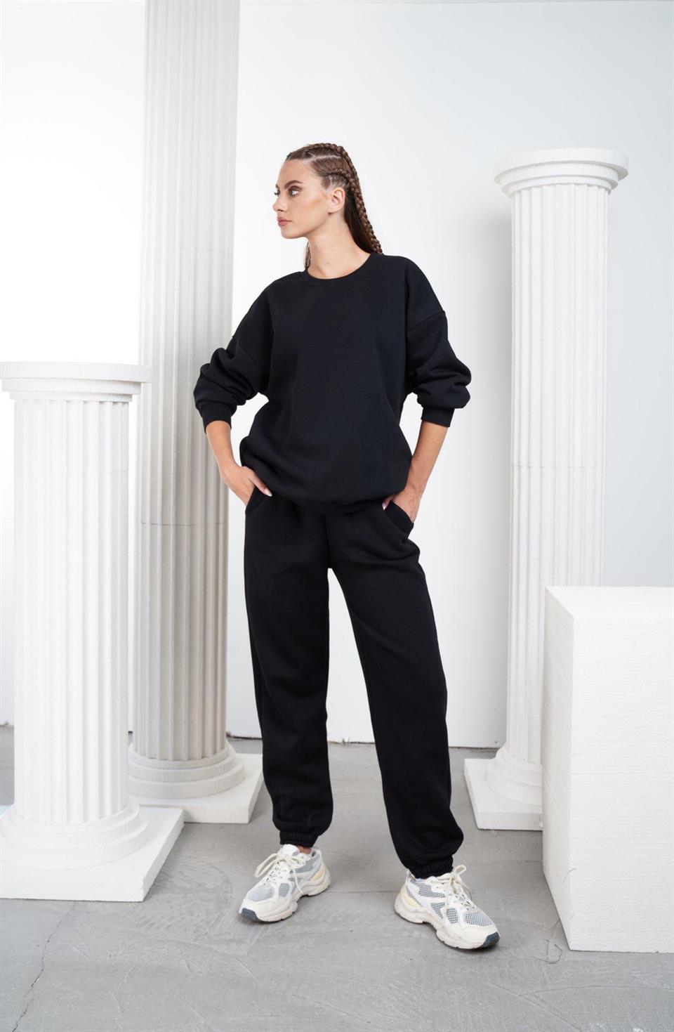 Basic Şardonlu Eşofman Altı Siyah