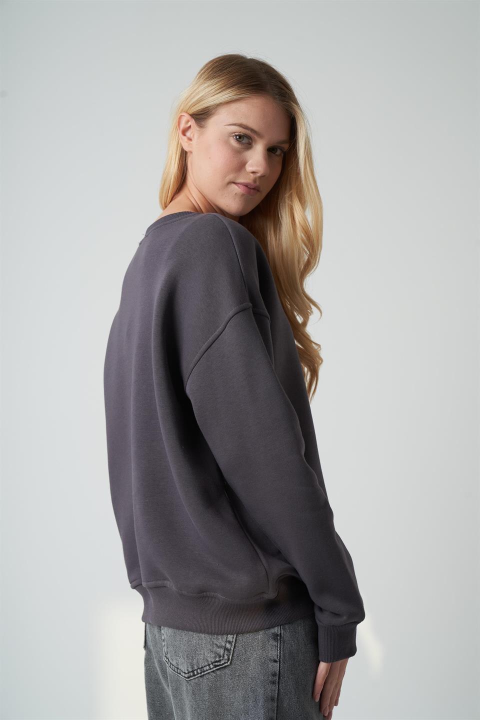 Ayıcık Baskılı Sweatshirt Antrasit