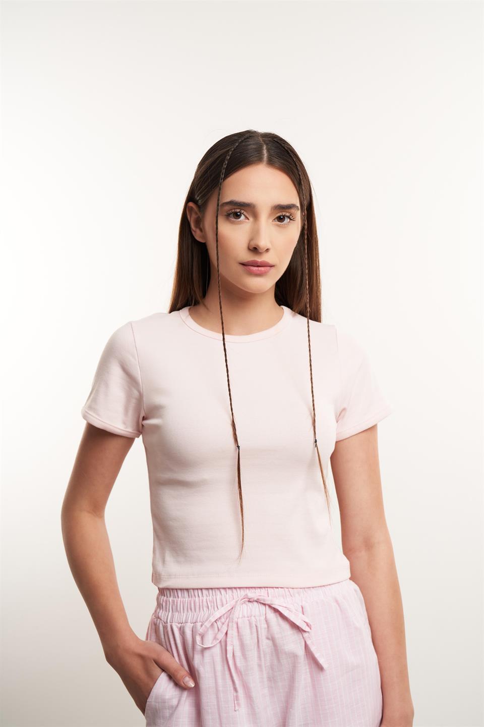 Basic Kısa Kol Ribana Bluz Pembe