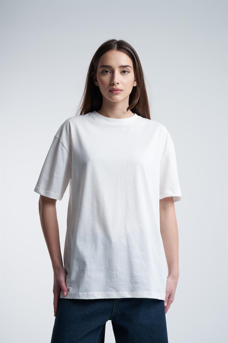 Bisiklet Yaka Basic T-shirt Beyaz