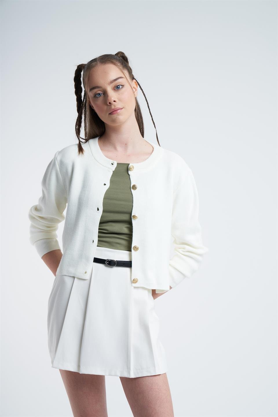 Triko Basic Kısa Hırka Ekru