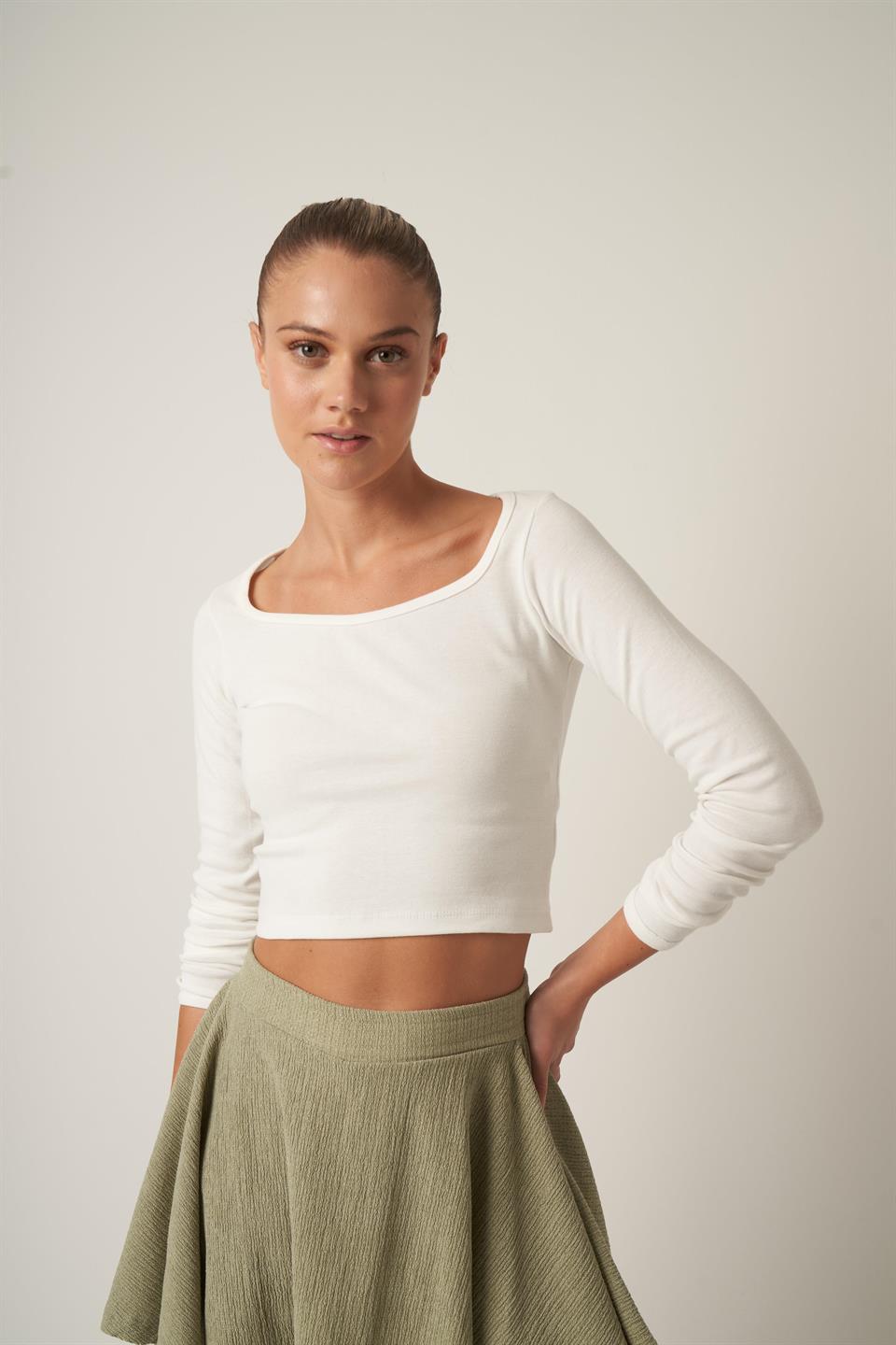 Basic Kısa Bluz Ekru