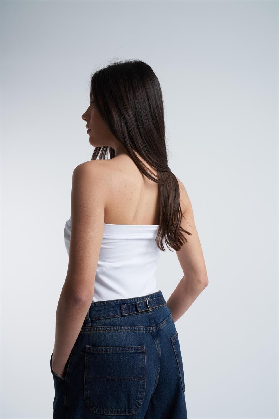 Straplez Basic Suprem Bluz Beyaz