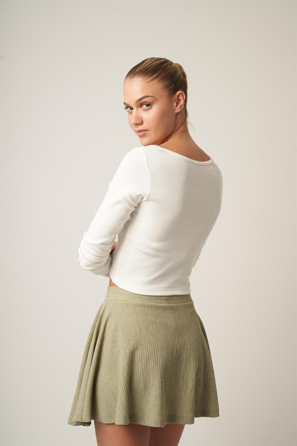 Basic Kısa Bluz Ekru