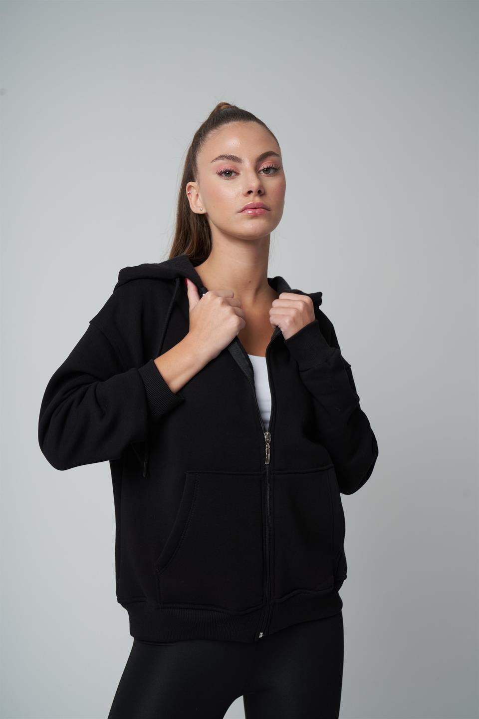 Kapüşonlu Sweatshirt Ceket Siyah